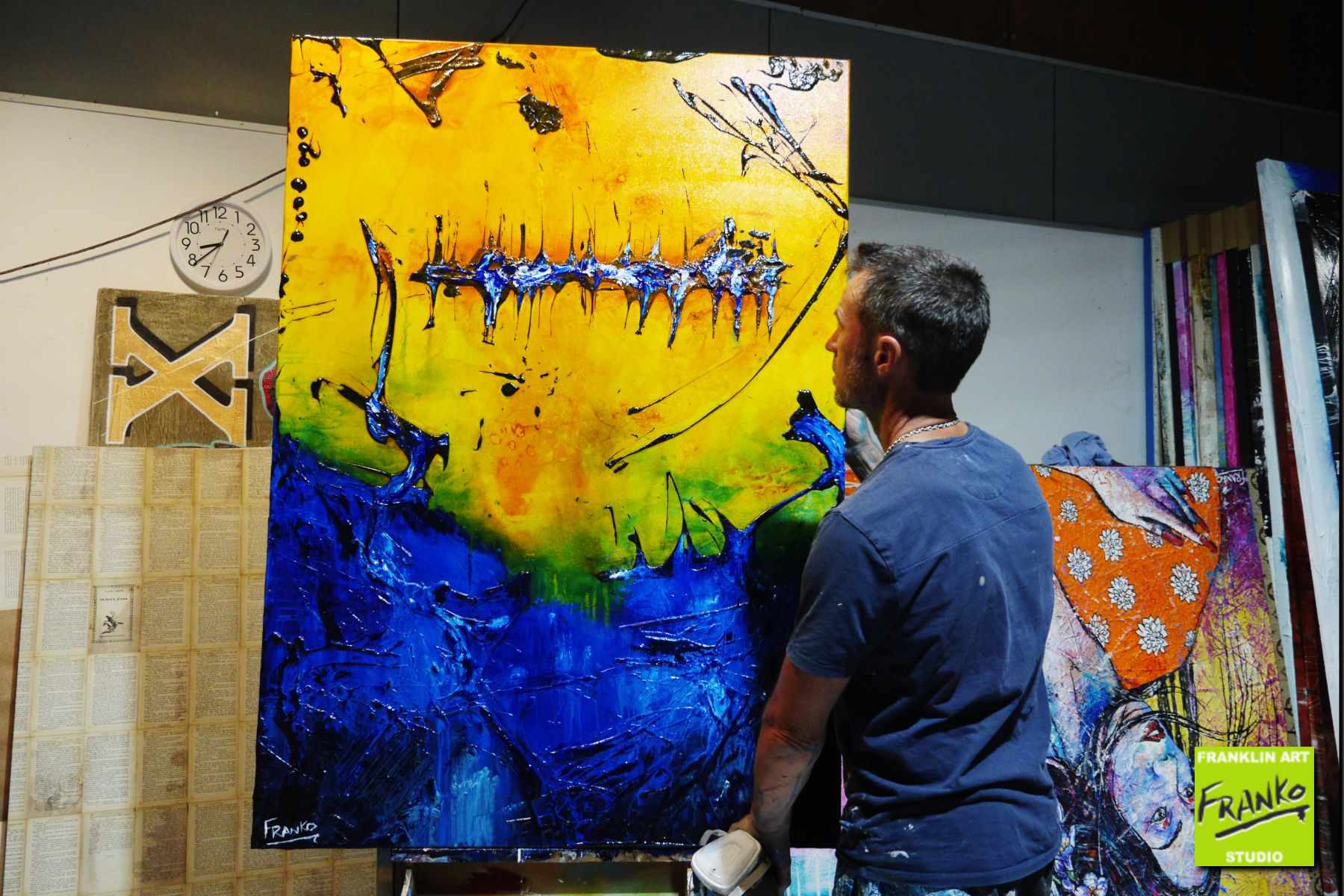 Beached Again 140cm x 100cm Sienna Blue Textured Abstract Painting (SOLD)-Abstract-[Franko Artist]-[Gold Coast]-[Brisbane]-[Huge]-Franklin Art Studio