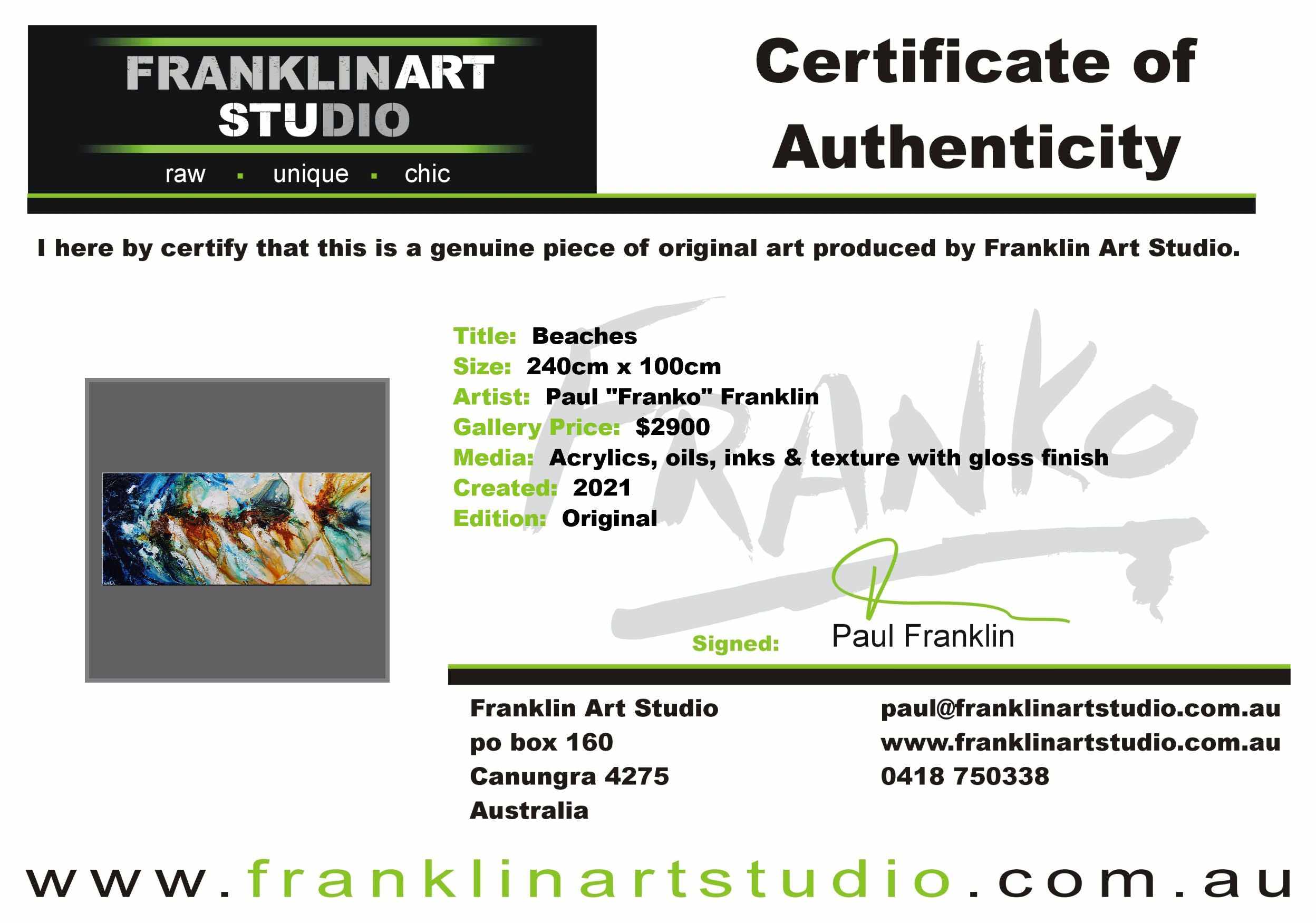 Beaches 240cm x 100cm Sienna Green Textured Abstract Painting (SOLD)-Abstract-Franko-[franko_art]-[beautiful_Art]-[The_Block]-Franklin Art Studio
