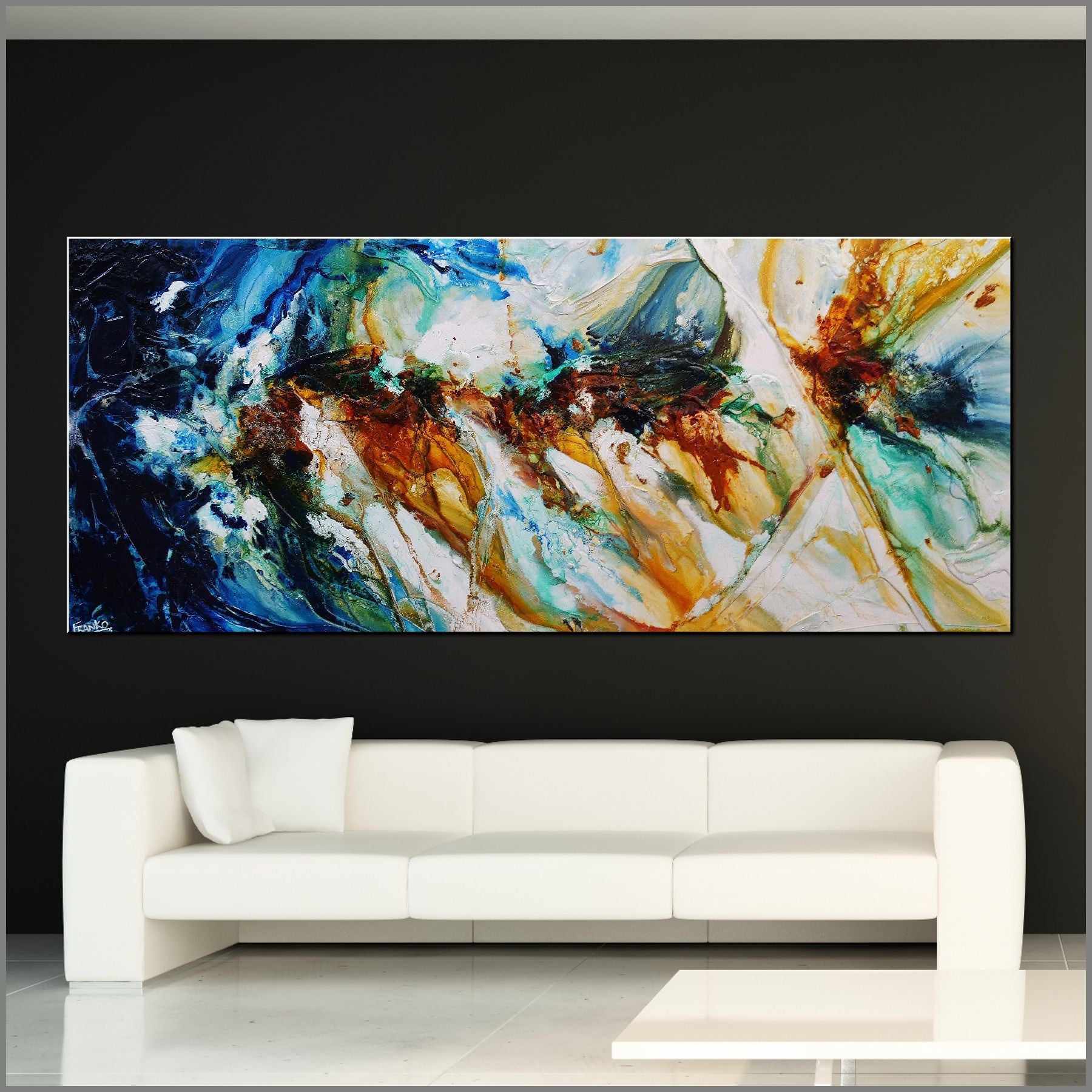 Beaches 240cm x 100cm Sienna Green Textured Abstract Painting (SOLD)-Abstract-Franko-[huge]-[Australian]-[best Selling]-Franklin Art Studio