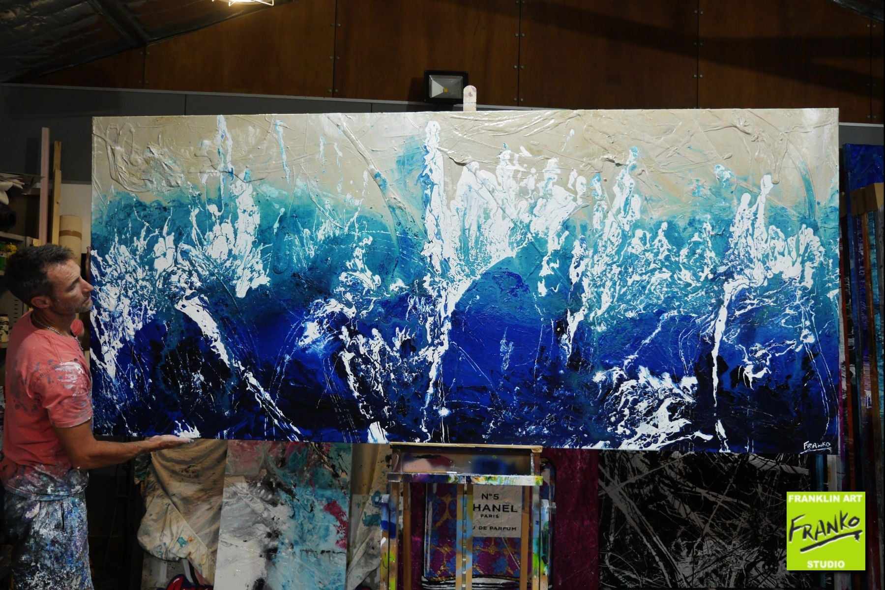 Beaches 270cm x 120cm Cream White Blue Textured Abstract Painting (SOLD)-Abstract-Franko-[franko_artist]-[Art]-[interior_design]-Franklin Art Studio