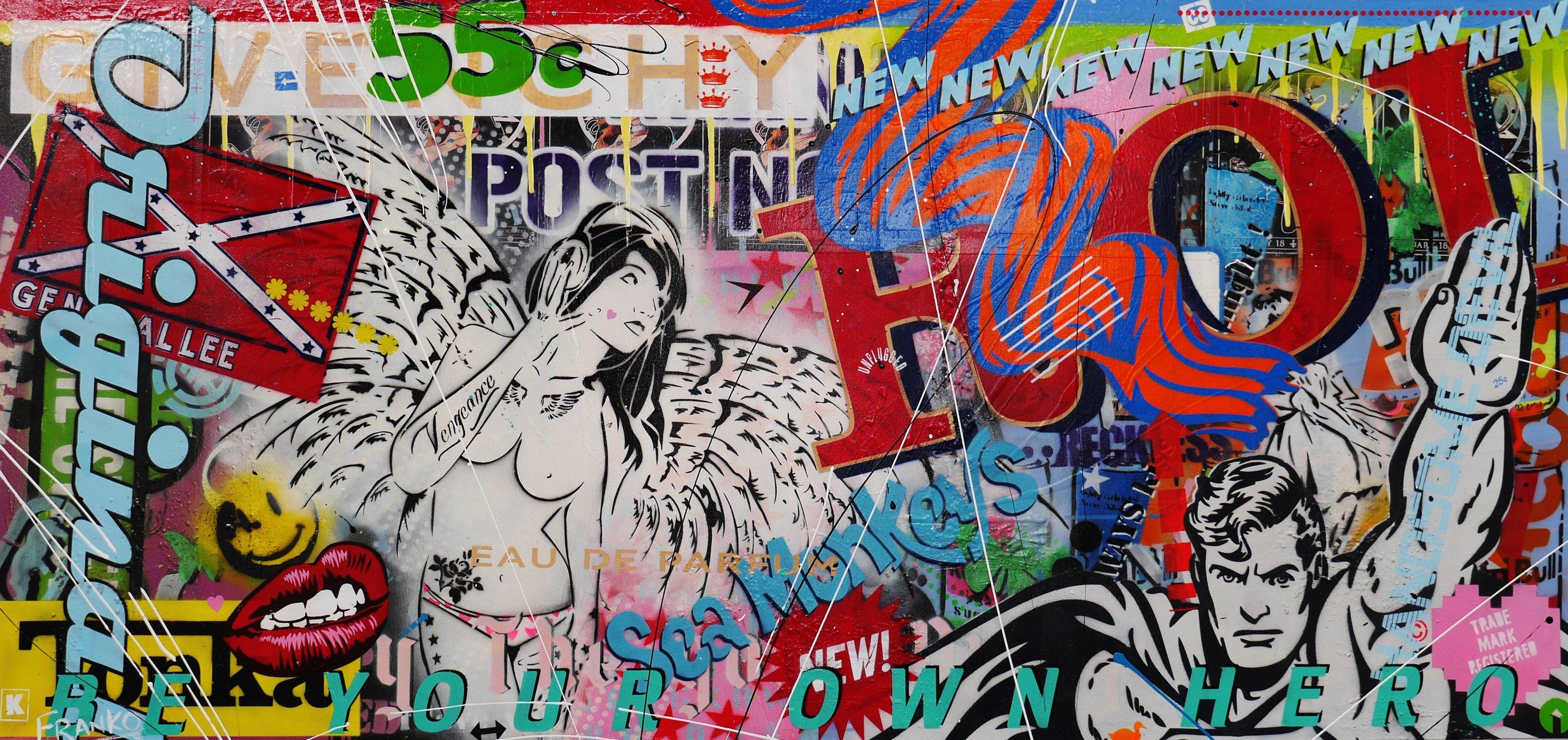 Beats Angel 190cm x 90cm Nude Angel Textured Urban Pop Art Painting (SOLD)-urban pop-Franko-[Franko]-[Australia_Art]-[Art_Lovers_Australia]-Franklin Art Studio