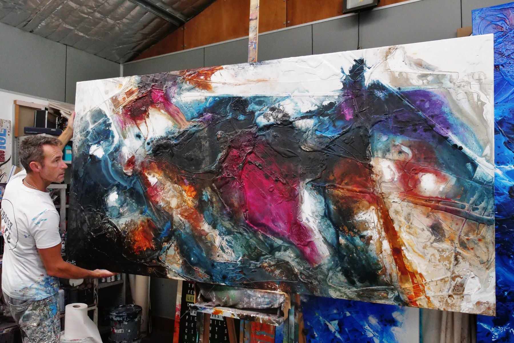 Beautiful Disaster 240cm x 120cm Black Navy Violet Textured Abstract Painting (SOLD)-Abstract-Franko-[franko_art]-[beautiful_Art]-[The_Block]-Franklin Art Studio