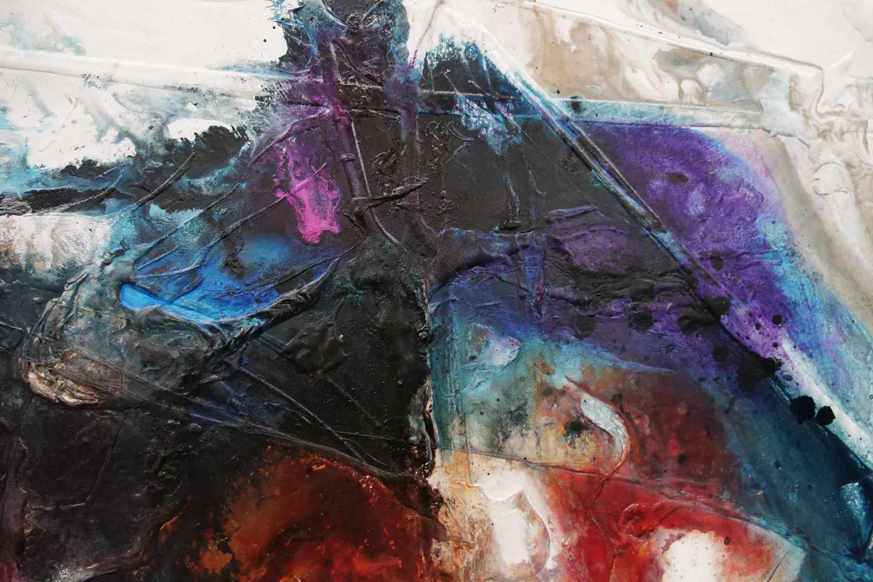 Beautiful Disaster 240cm x 120cm Black Navy Violet Textured Abstract Painting (SOLD)