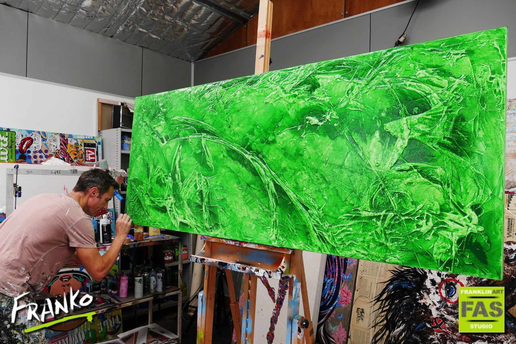 Being Green 200cm x 80cm Green Abstract Painting (SOLD)-Abstract-Franko-[franko_artist]-[Art]-[interior_design]-Franklin Art Studio