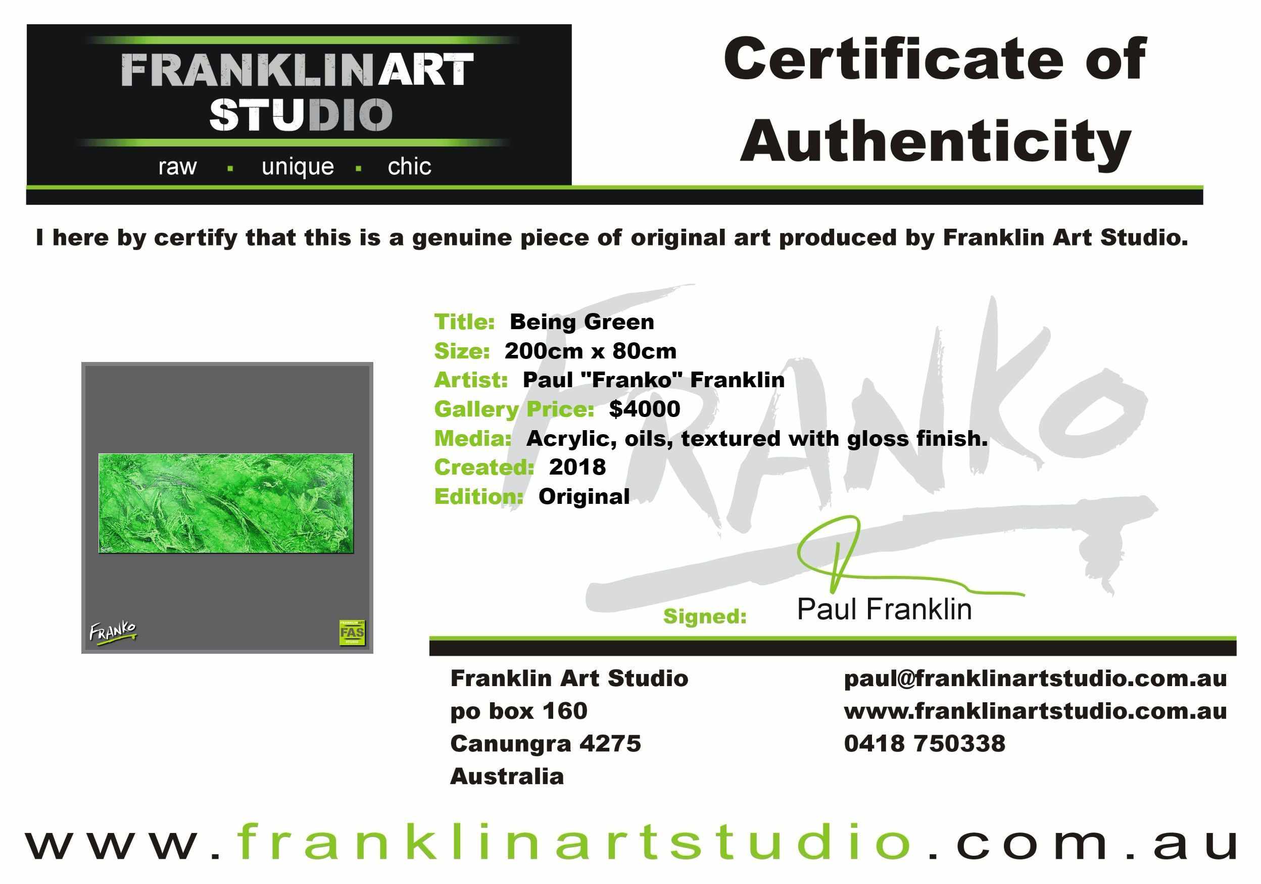 Being Green 200cm x 80cm Green Abstract Painting (SOLD)-Abstract-Franko-[franko_art]-[beautiful_Art]-[The_Block]-Franklin Art Studio