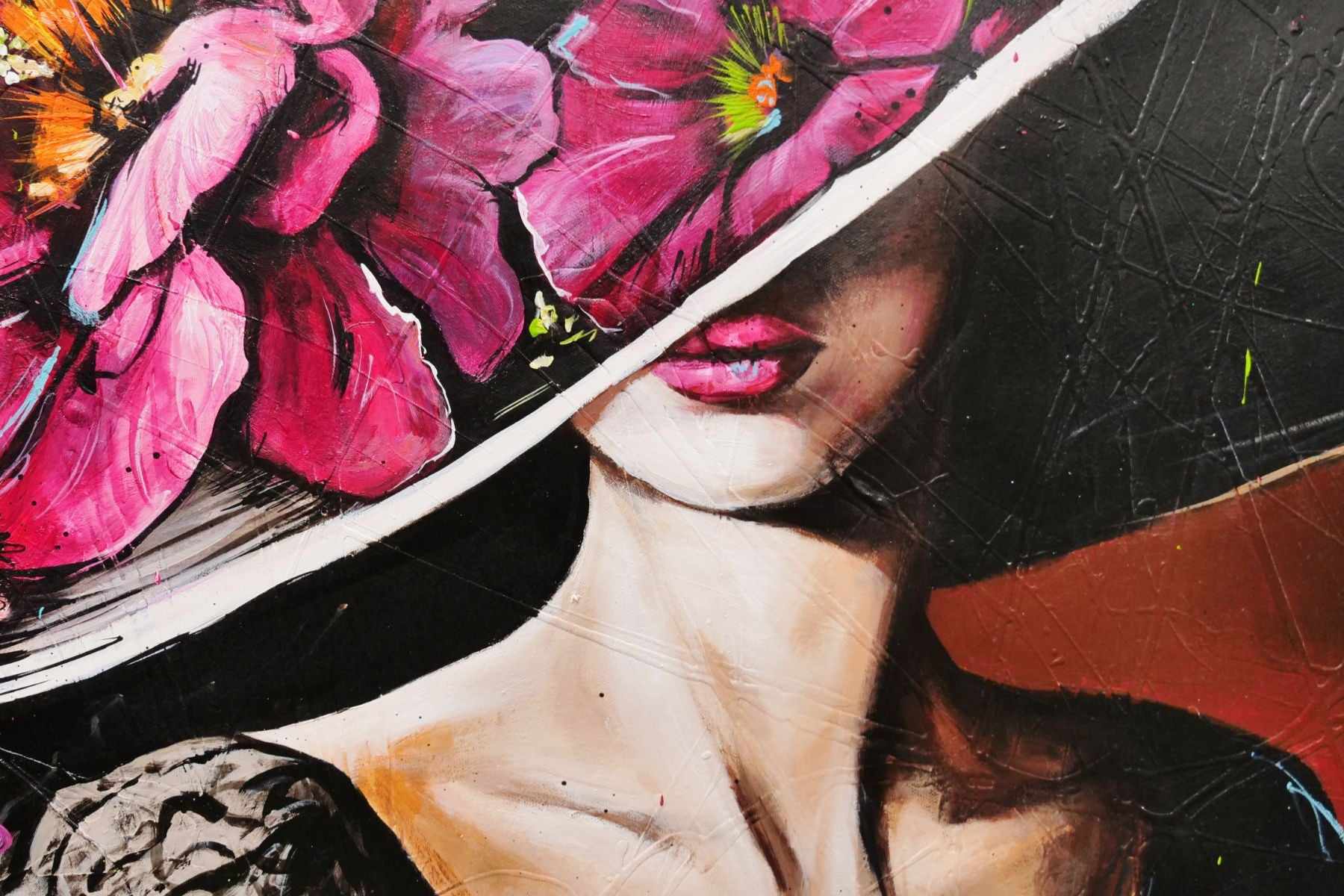 Bella 140cm x 180cm Flower Hat Abstract Elegance Textured Painting