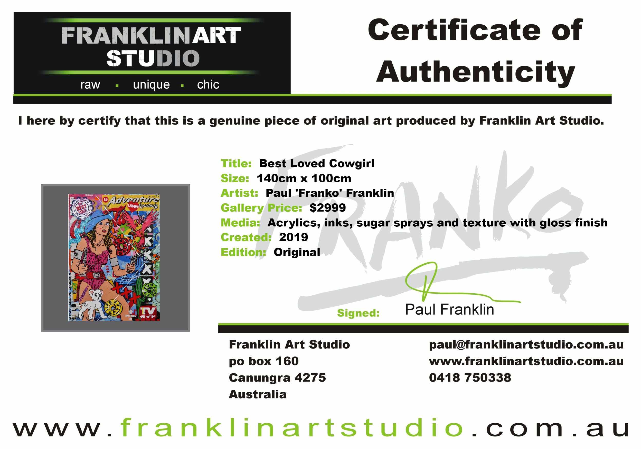 Best Loved Cowgirl 140cm x 100cm Jayne Mansfield Textured Urban Pop Art Painting-urban pop-Franko-[franko_art]-[beautiful_Art]-[The_Block]-Franklin Art Studio