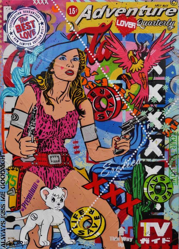 Best Loved Cowgirl 140cm x 100cm Jayne Mansfield Textured Urban Pop Art Painting-urban pop-Franko-[Franko]-[Australia_Art]-[Art_Lovers_Australia]-Franklin Art Studio
