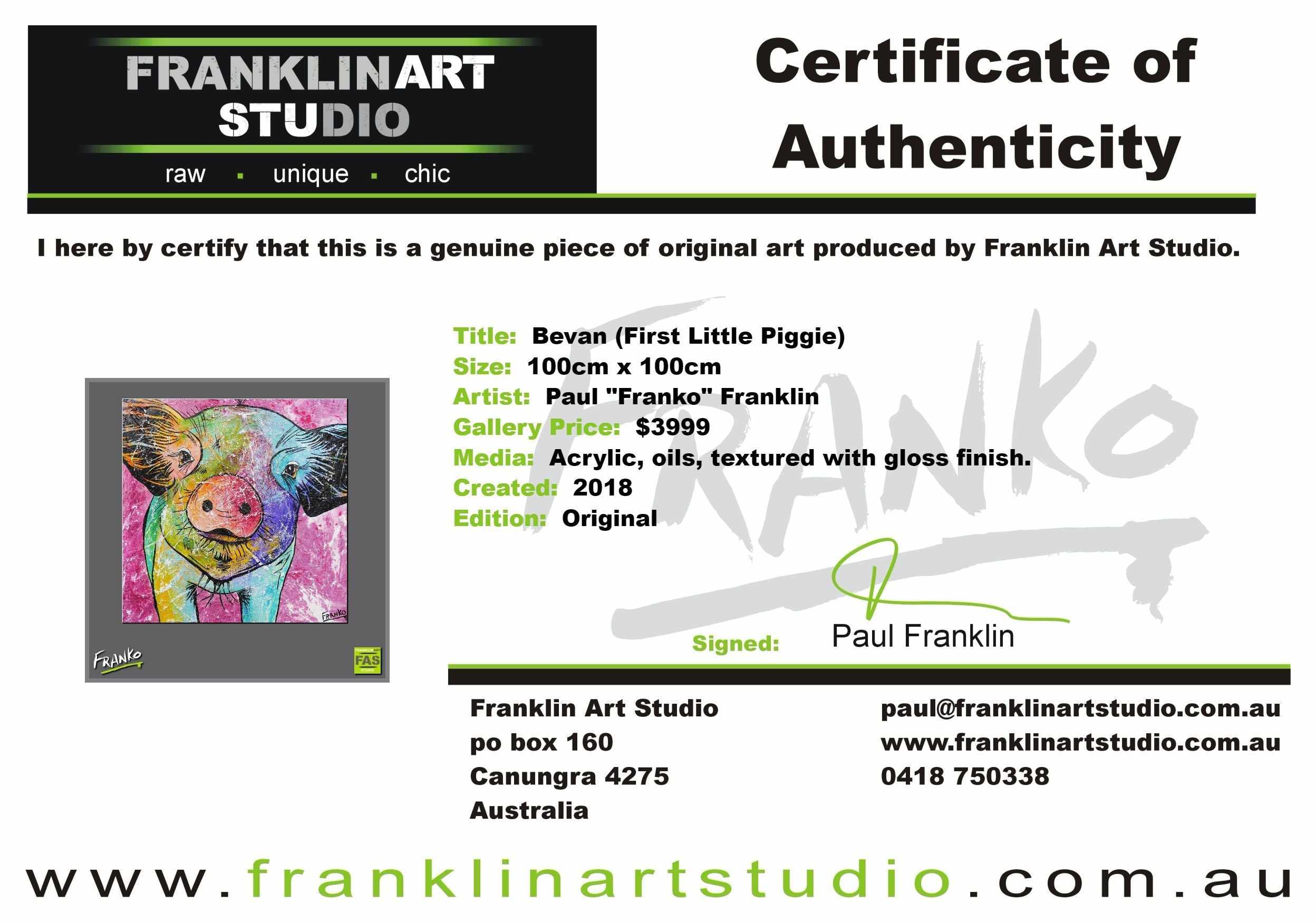 Bevan (First Little Piggie) 100cm x 100cm Pig Painting (SOLD)-urban pop-Franko-[franko_artist]-[Art]-[interior_design]-Franklin Art Studio
