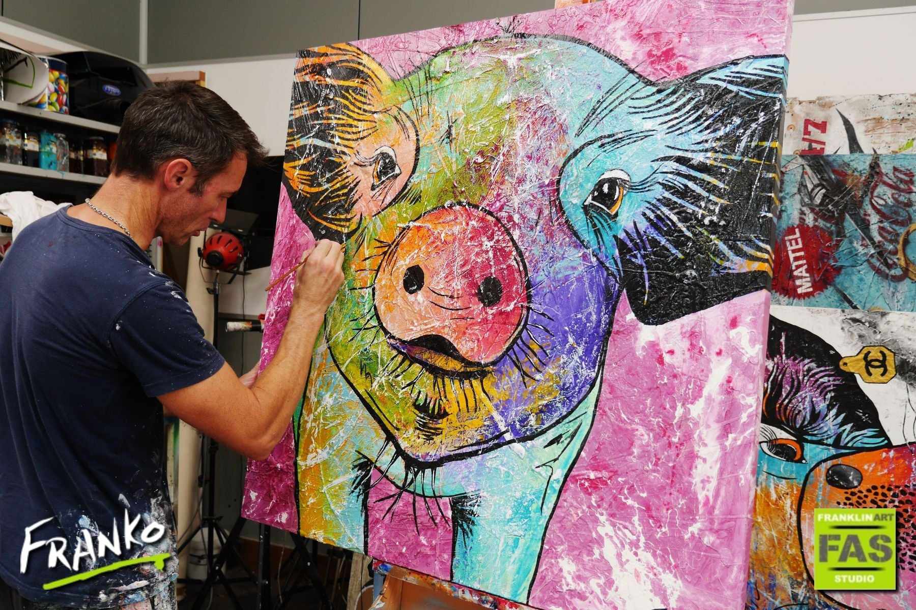Bevan (First Little Piggie) 100cm x 100cm Pig Painting (SOLD)-urban pop-Franko-[franko_art]-[beautiful_Art]-[The_Block]-Franklin Art Studio