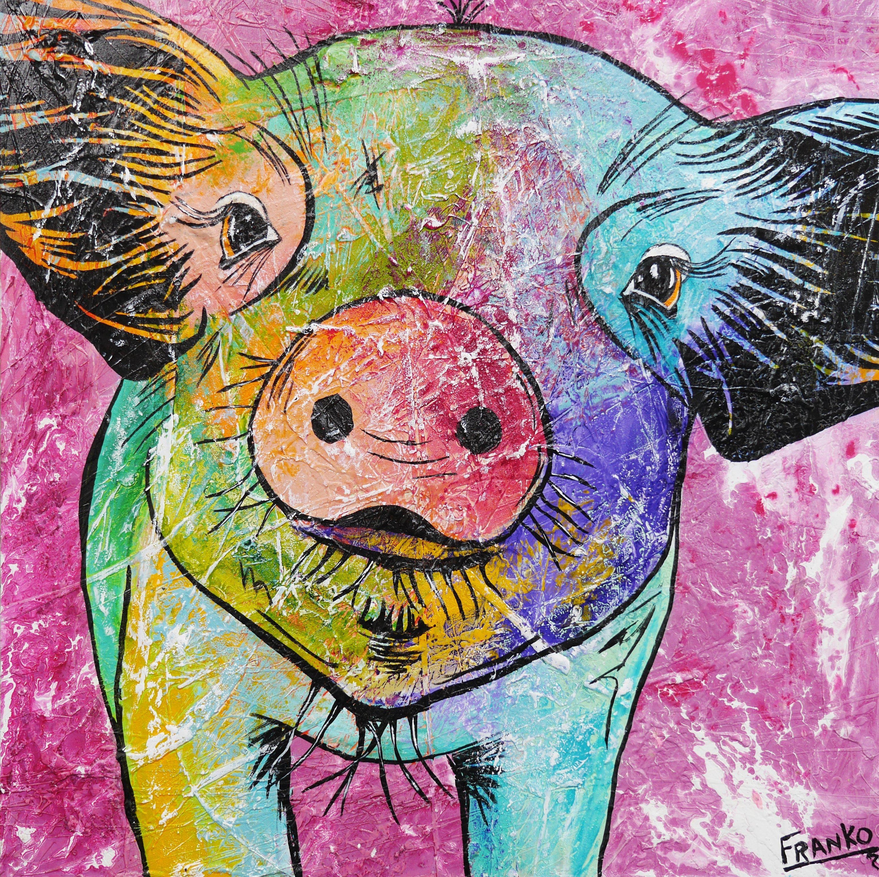 Bevan (First Little Piggie) 100cm x 100cm Pig Painting (SOLD)-urban pop-Franko-[Franko]-[Australia_Art]-[Art_Lovers_Australia]-Franklin Art Studio