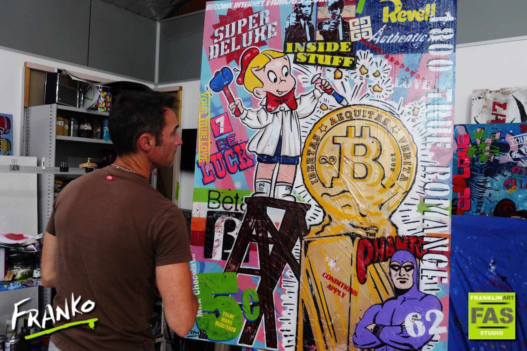 Bit By Bit 140cm x 100cm Richie Rich Bitcoin (SOLD)-bitcoin themed-Franko-[franko_artist]-[Art]-[interior_design]-Franklin Art Studio