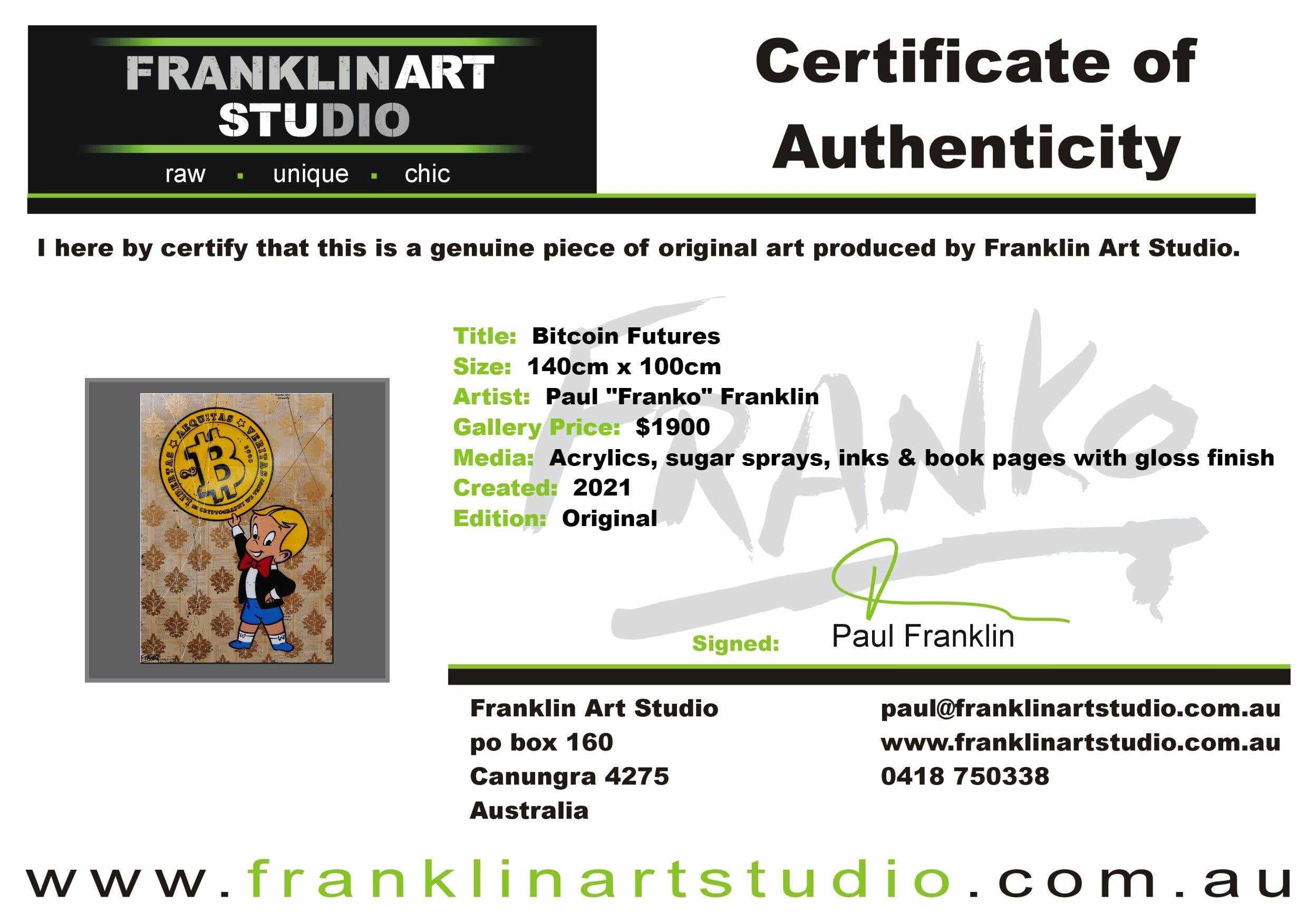 Bitcoin Futures 140cm x 100cm Richie Rich Bitcoin Urban Pop Book Club Painting (SOLD)-book club-[Franko Artist]-[Cheryl]-[Wendy]-[Gabriela]-Franklin Art Studio
