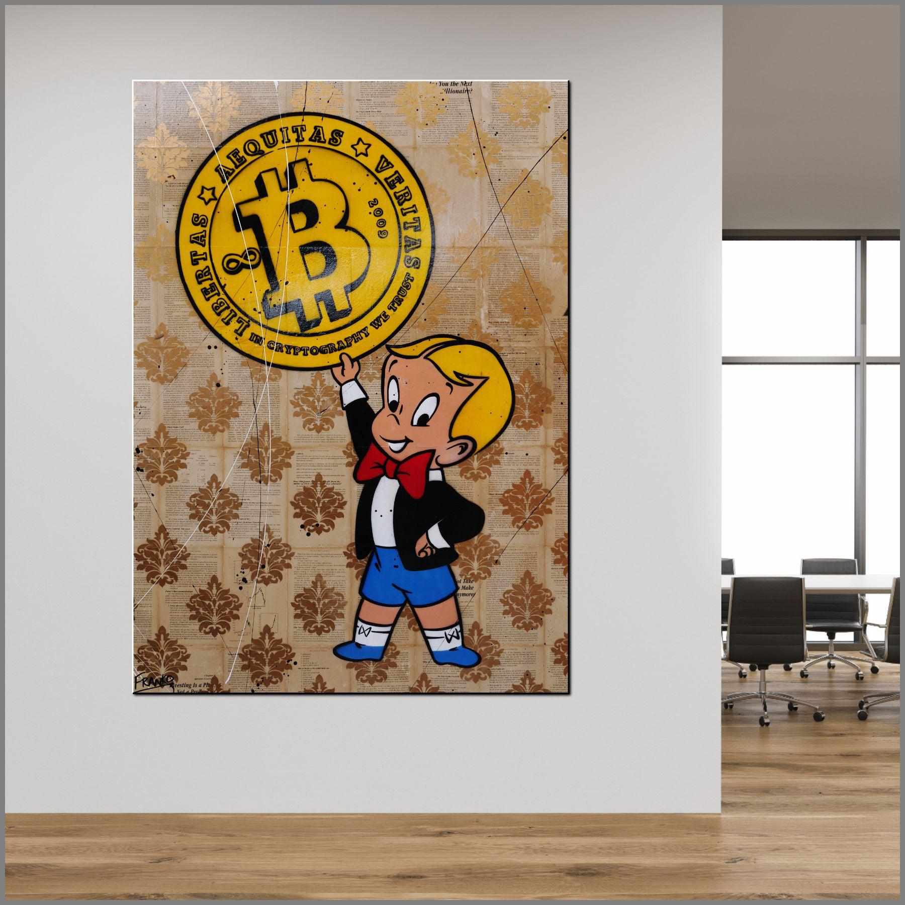 Bitcoin Futures 140cm x 100cm Richie Rich Bitcoin Urban Pop Book Club Painting (SOLD)-book club-Franko-[Franko]-[huge_art]-[Australia]-Franklin Art Studio