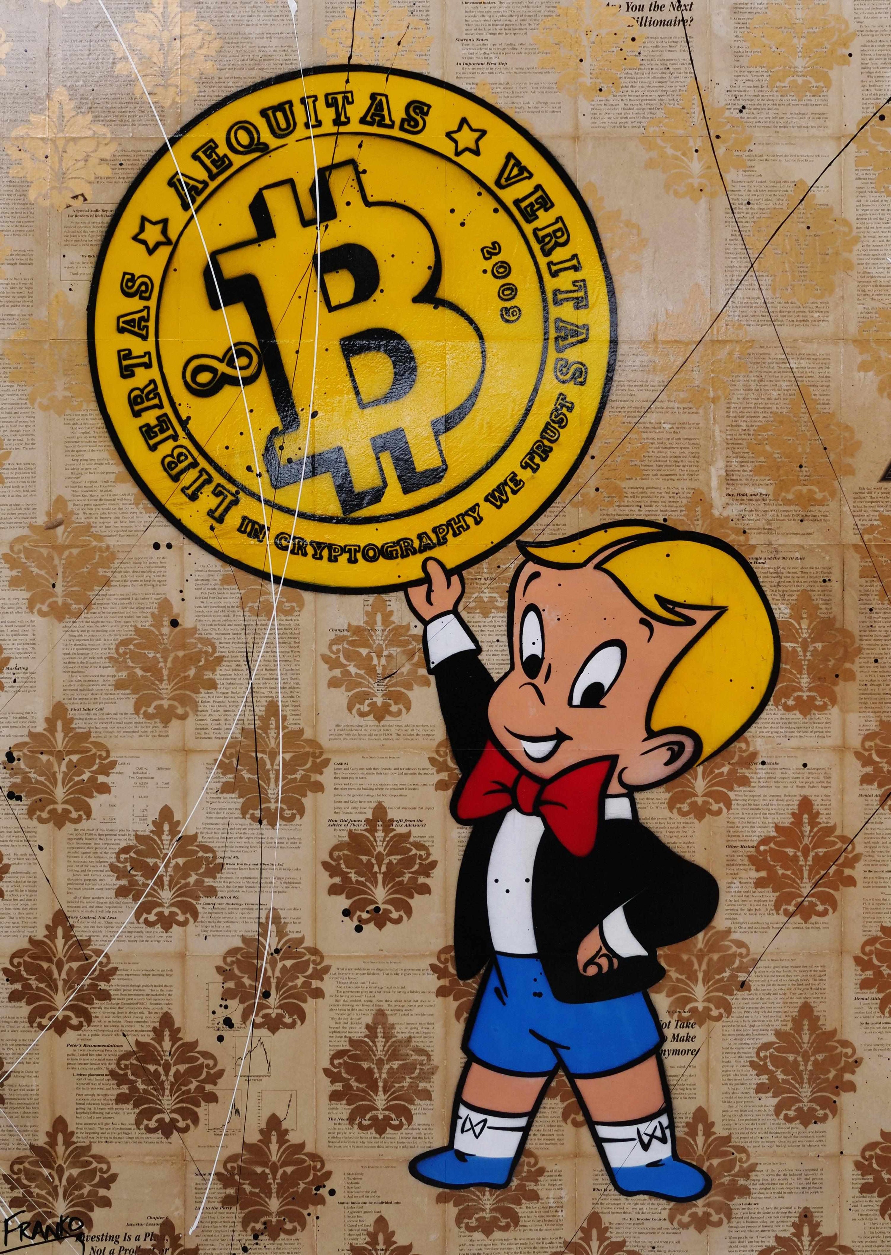 Bitcoin Futures 140cm x 100cm Richie Rich Bitcoin Urban Pop Book Club Painting (SOLD)-book club-[Franko ]-[Gallery]-[popular]-[Australia]-Franklin Art Studio
