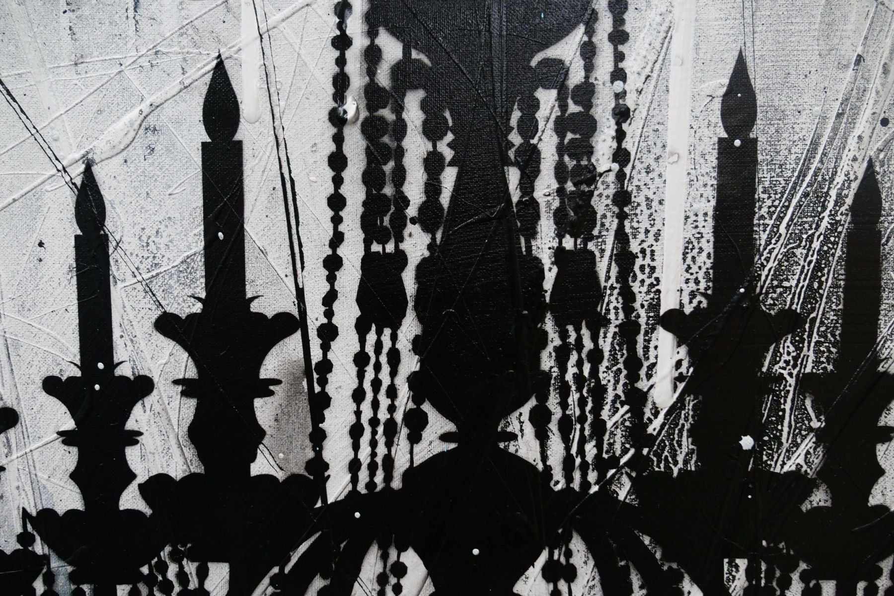 Black Glass 75cm x 100cm Chandelier Textured Urban Pop Art Painting (SOLD)