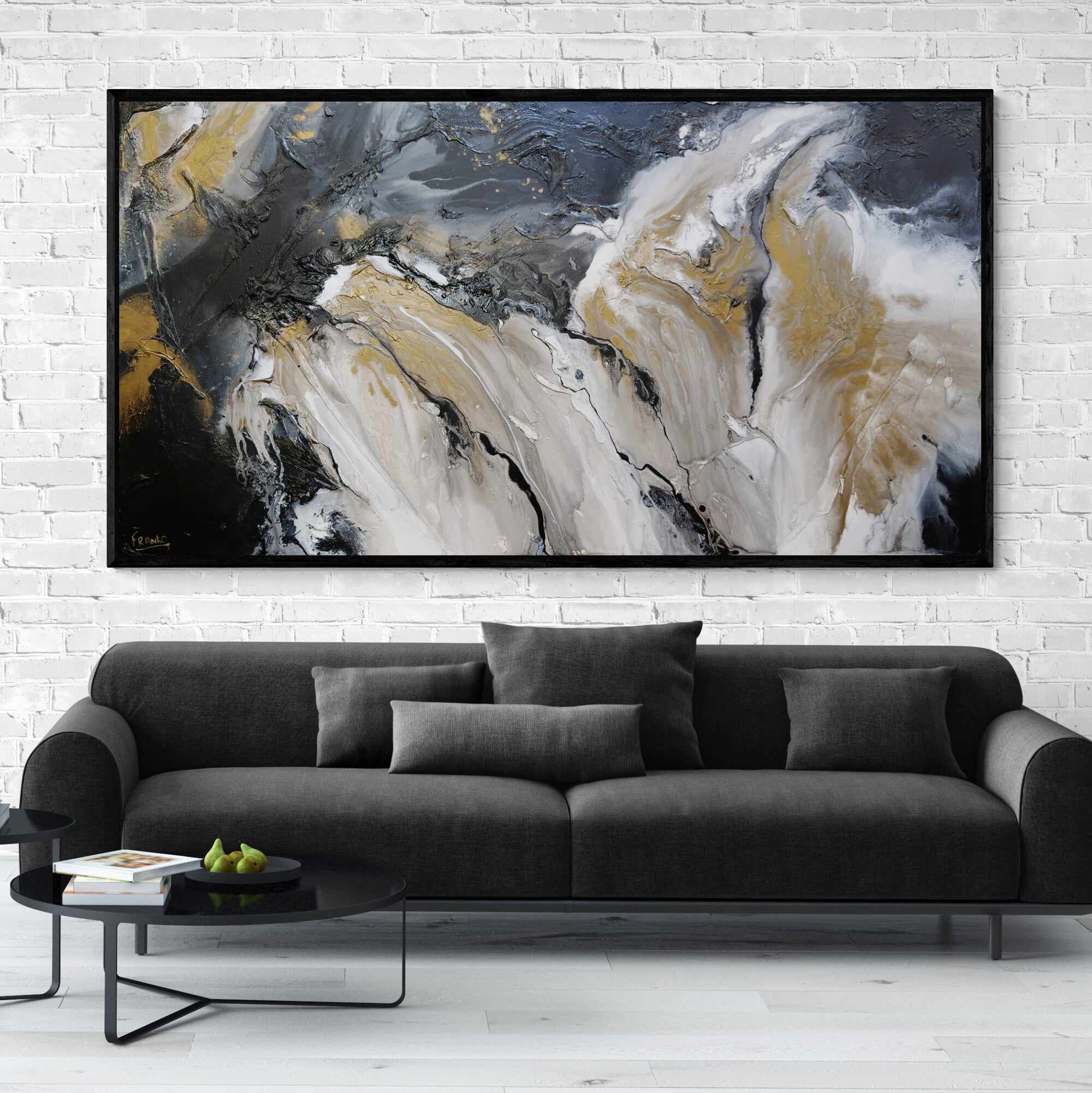 Black Jack Bullion 190cm x 100cm Black Gold Textured Abstract Painting (SOLD DONNA)-Abstract-[Franko]-[Australian]-[Popular]-[Best Selling]-Franklin Art Studio