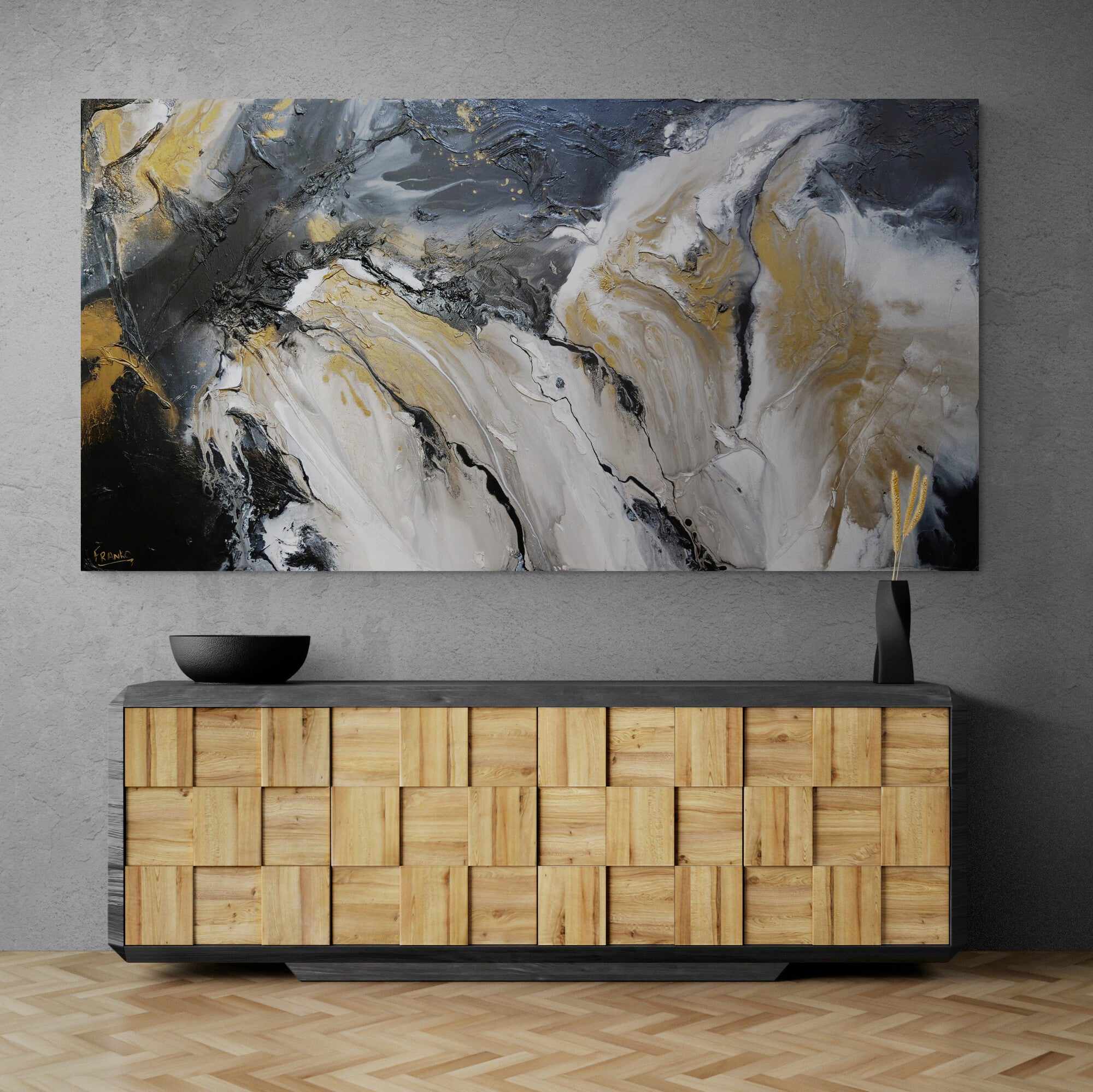 Black Jack Bullion 190cm x 100cm Black Gold Textured Abstract Painting (SOLD DONNA)-Abstract-[Franko]-[Artist]-[Australia]-[Painting]-Franklin Art Studio