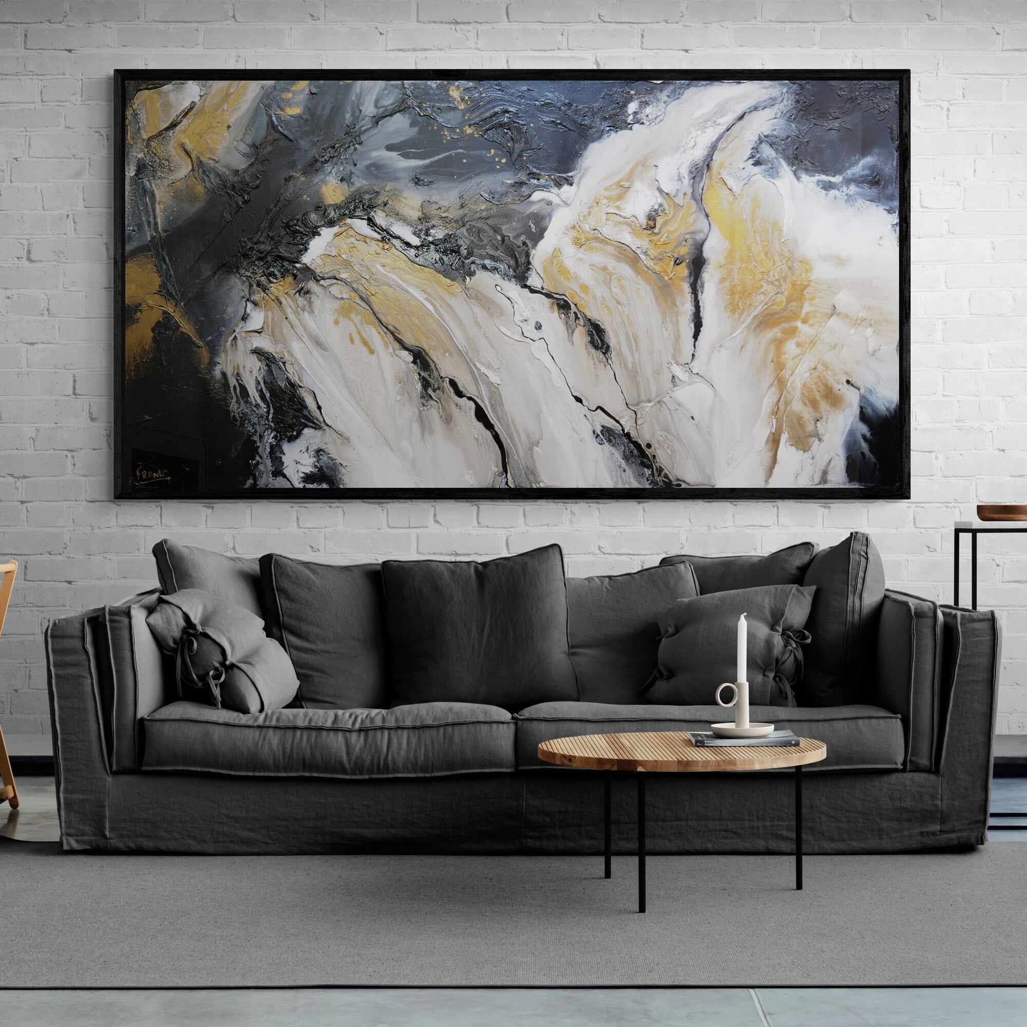 Black Jack Bullion 190cm x 100cm Black Gold Textured Abstract Painting (SOLD DONNA)-Abstract-Franko-[huge]-[Australian]-[best Selling]-Franklin Art Studio