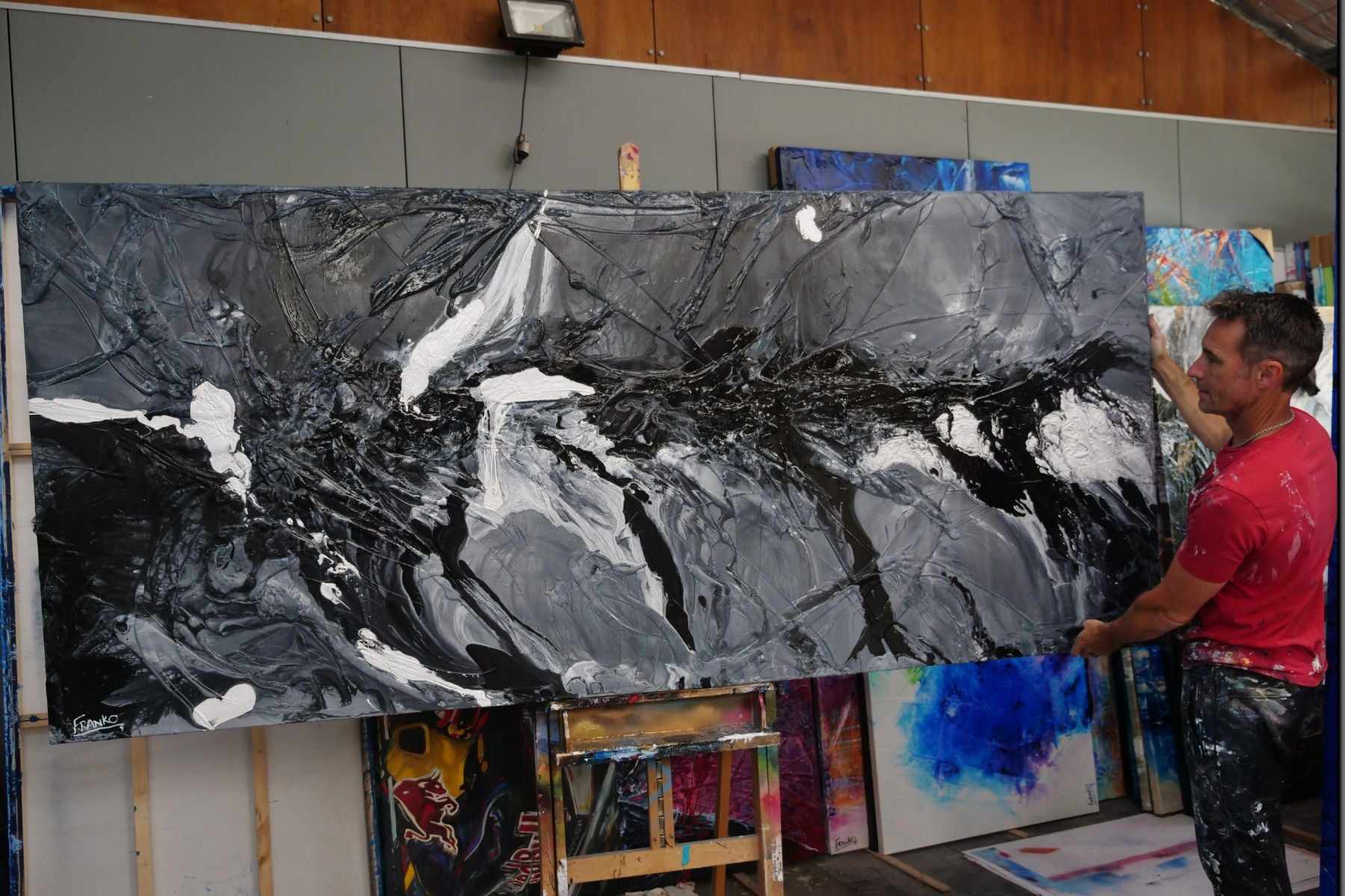Black Magic 270cm x 120cm Black Grey Textured Abstract Painting (SOLD)-Abstract-[Franko Artist]-[Gold Coast]-[Brisbane]-[Huge]-Franklin Art Studio