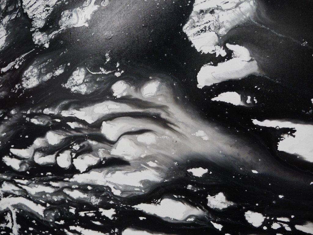 Black Marble 190cm x 100cm Black and White Abstract Painting (SOLD)