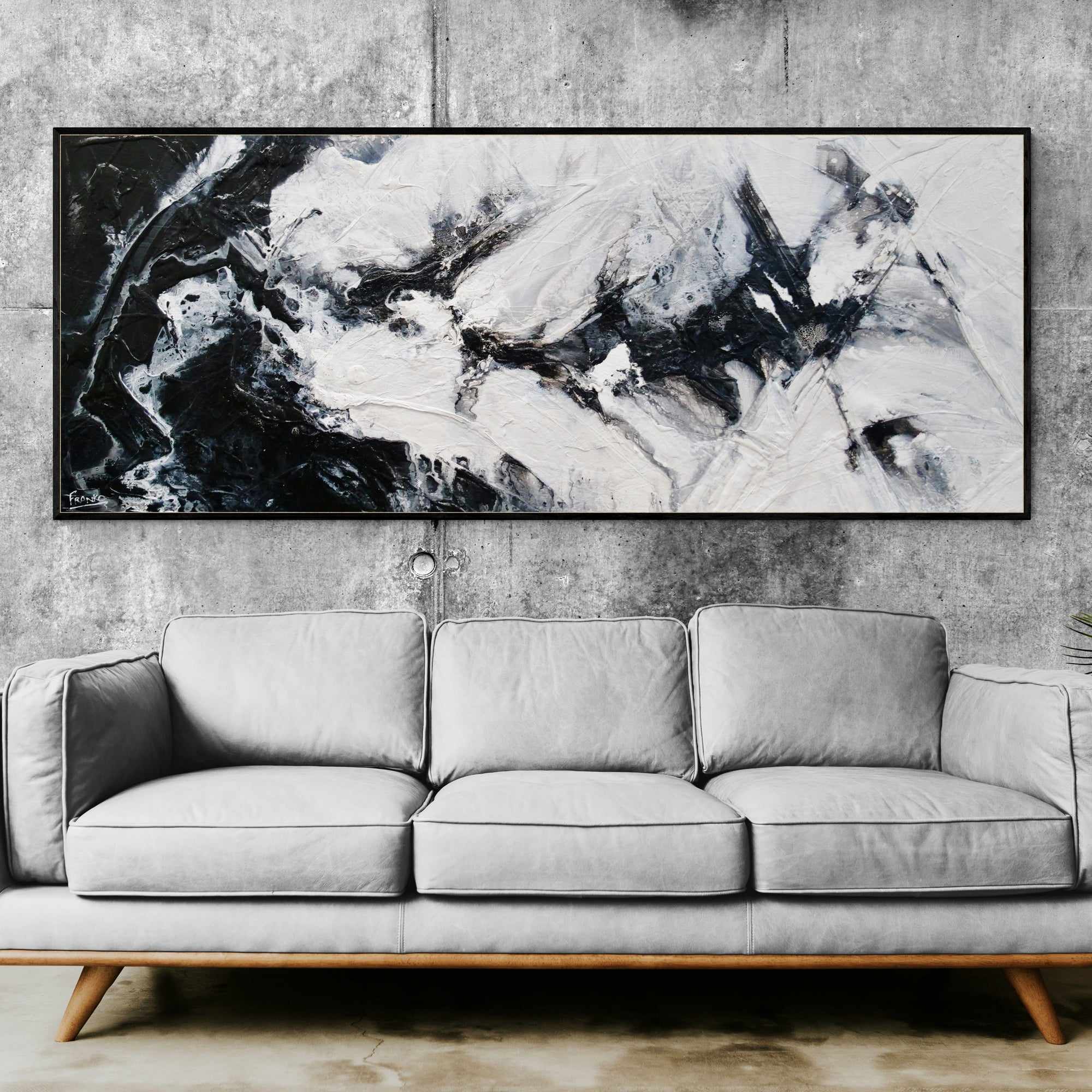 Black Pearl 200cm x 80cm Black White Textured Abstract Painting (SOLD)-Abstract-Franko-[franko_art]-[beautiful_Art]-[The_Block]-Franklin Art Studio