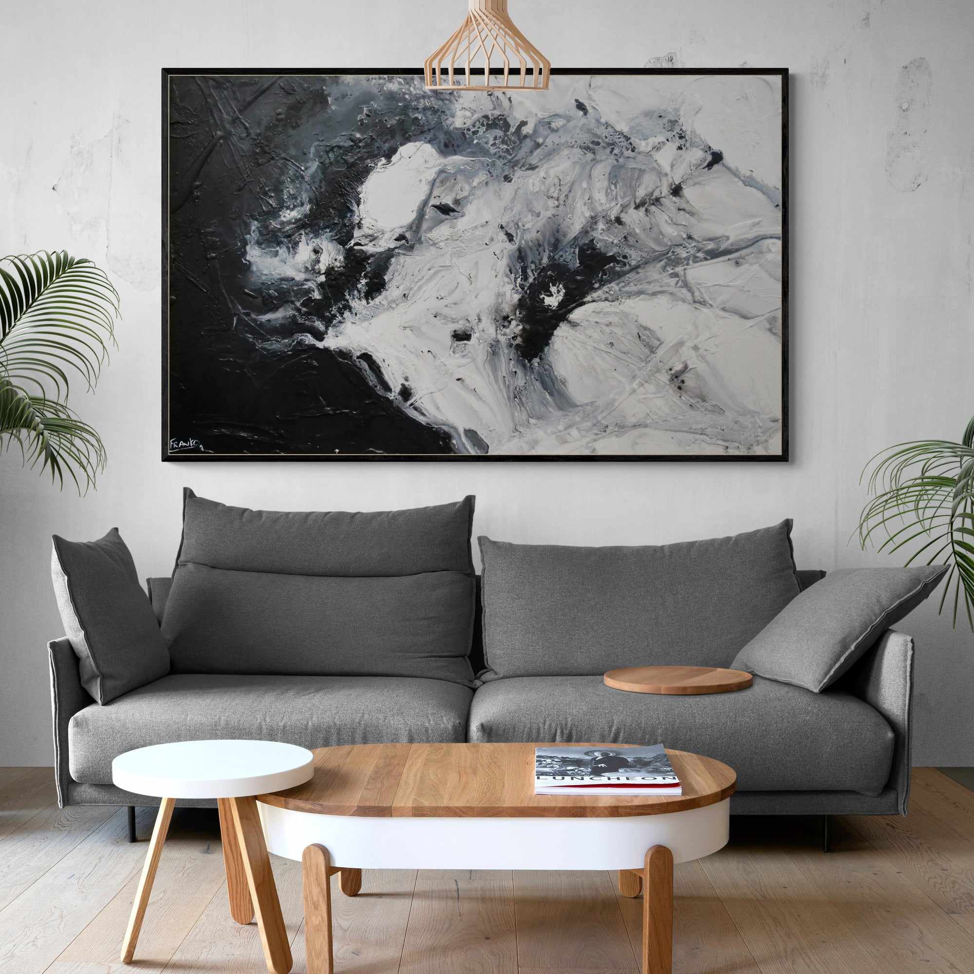 Black Rapture 160cm x 100cm Black White Textured Abstract Painting (SOLD)-Abstract-Franko-[franko_artist]-[Art]-[interior_design]-Franklin Art Studio