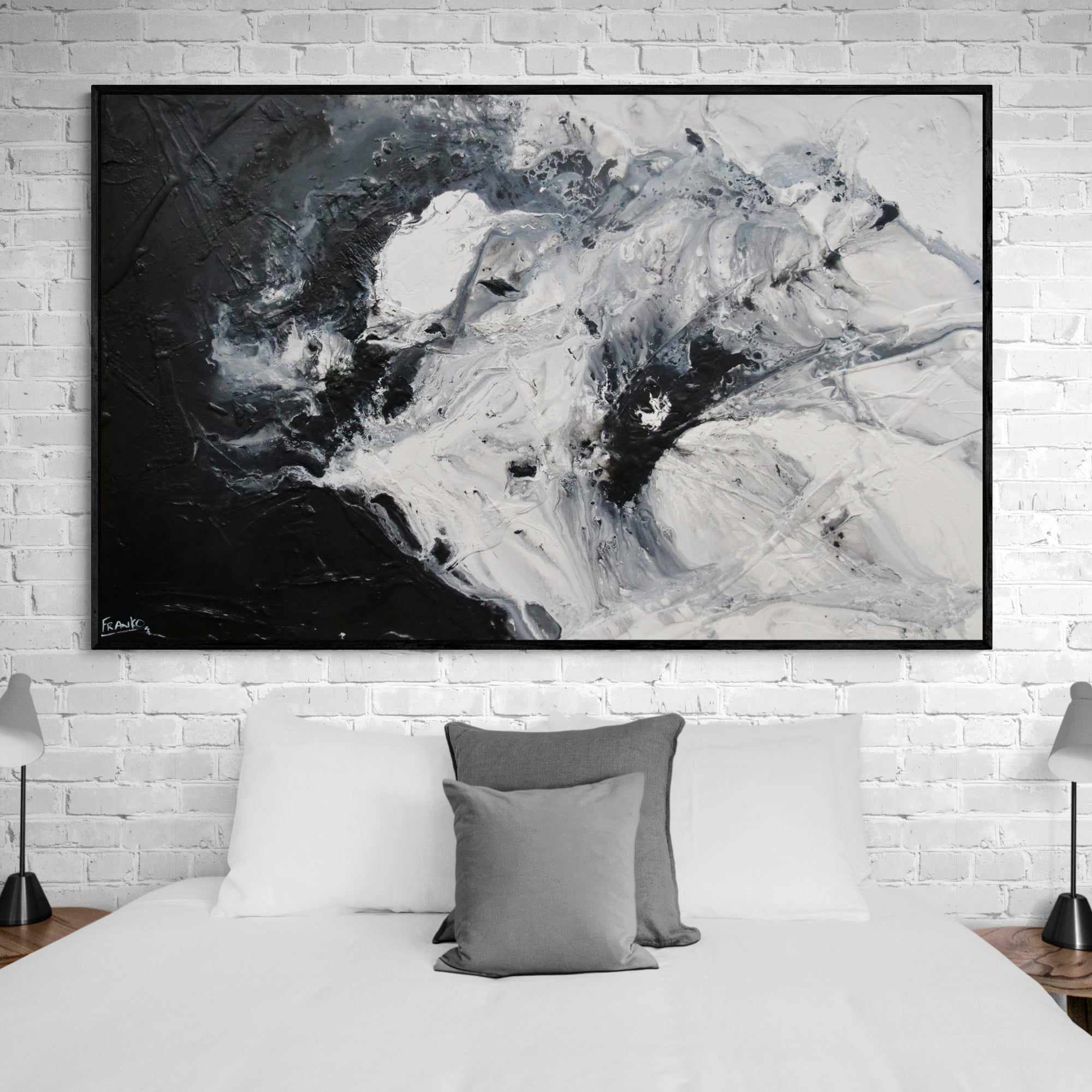 Black Rapture 160cm x 100cm Black White Textured Abstract Painting (SOLD)-Abstract-Franko-[Franko]-[huge_art]-[Australia]-Franklin Art Studio