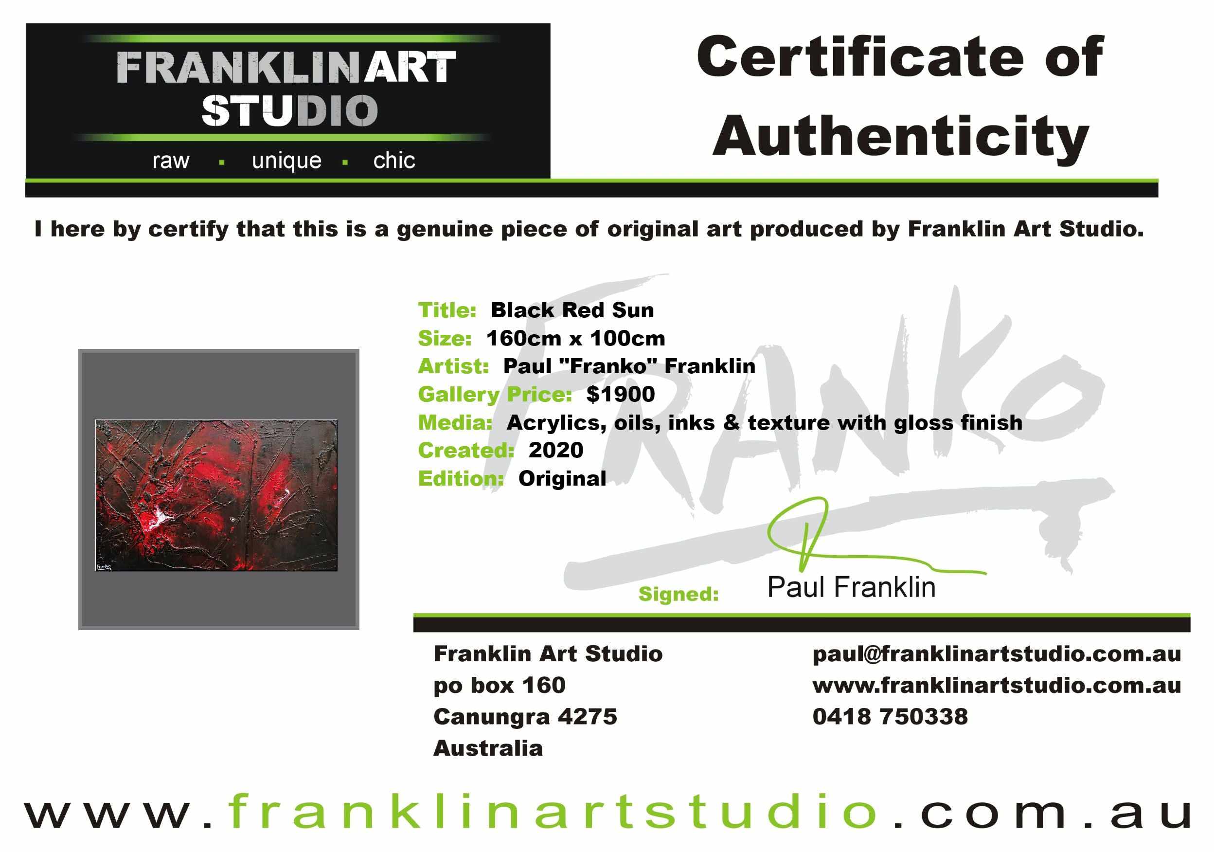 Black Red Sun 160cm x 100cm Black Red Textured Abstract Painting (SOLD)-Abstract-Franko-[franko_art]-[beautiful_Art]-[The_Block]-Franklin Art Studio
