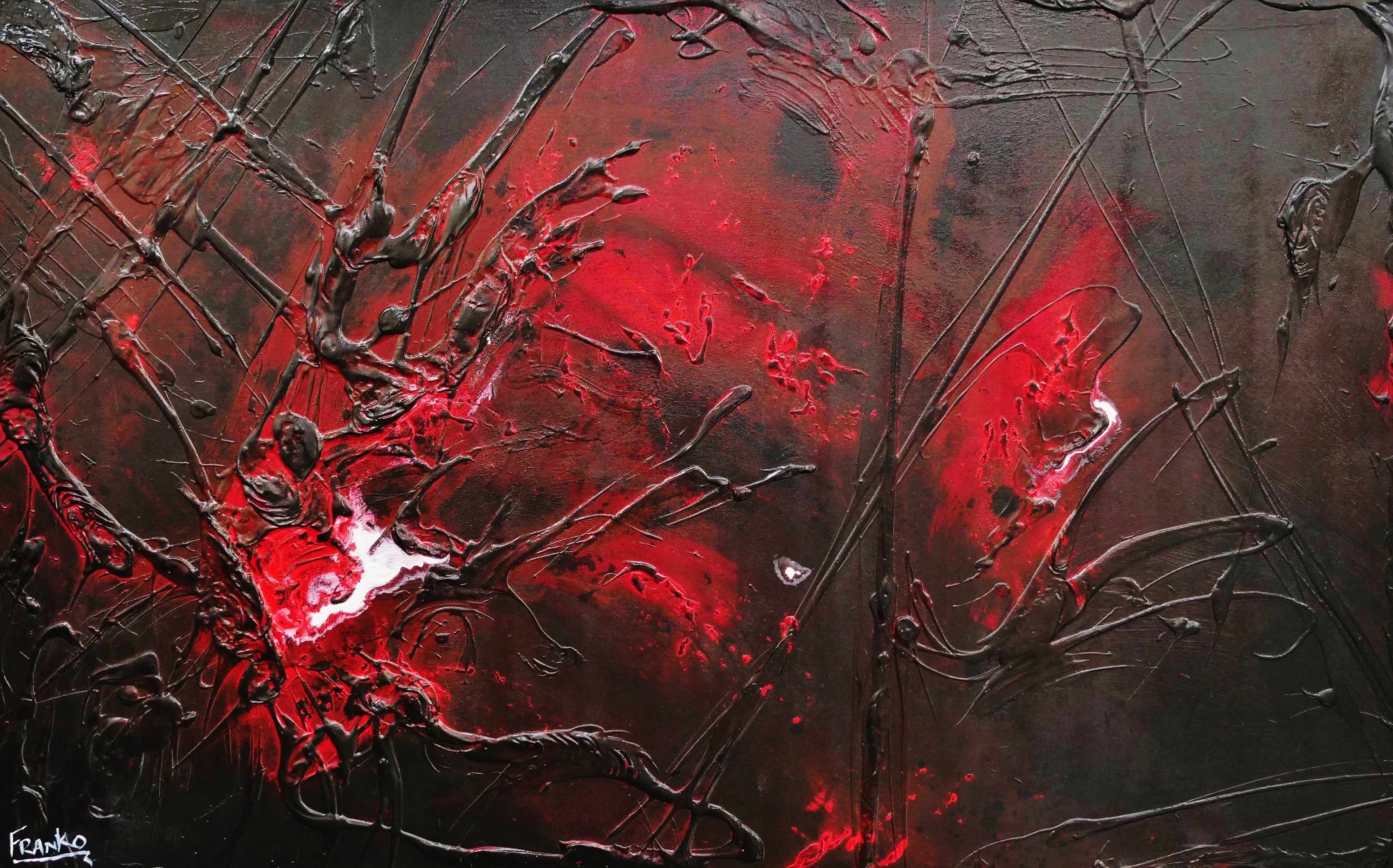 Black Red Sun 160cm x 100cm Black Red Textured Abstract Painting (SOLD)-Abstract-Franko-[Franko]-[Australia_Art]-[Art_Lovers_Australia]-Franklin Art Studio
