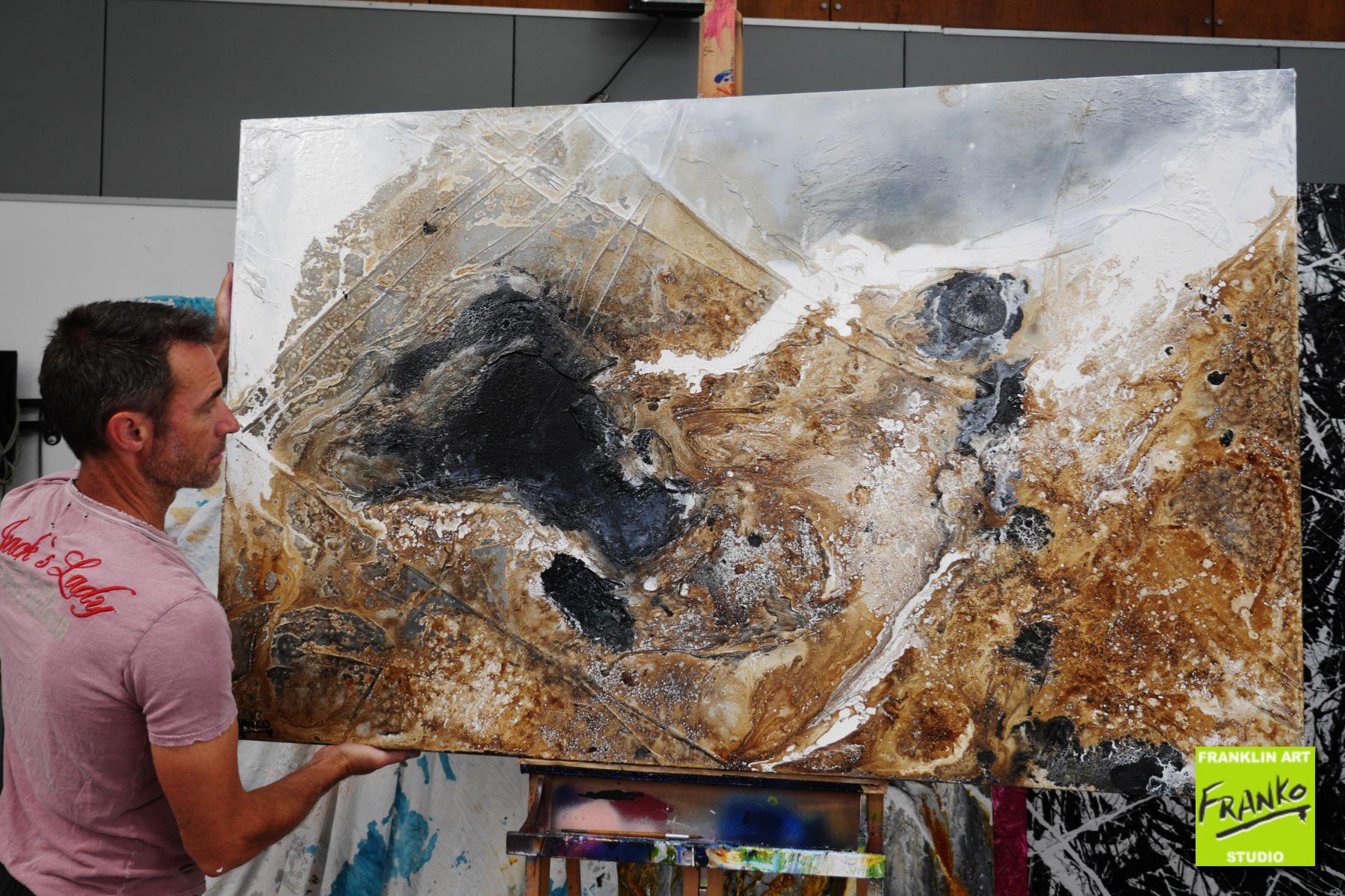 Black Russian 160cm x 100cm Brown Black Grey Textured Abstract Painting (SOLD)-Abstract-[Franko Artist]-[Gold Coast]-[Brisbane]-[Huge]-Franklin Art Studio