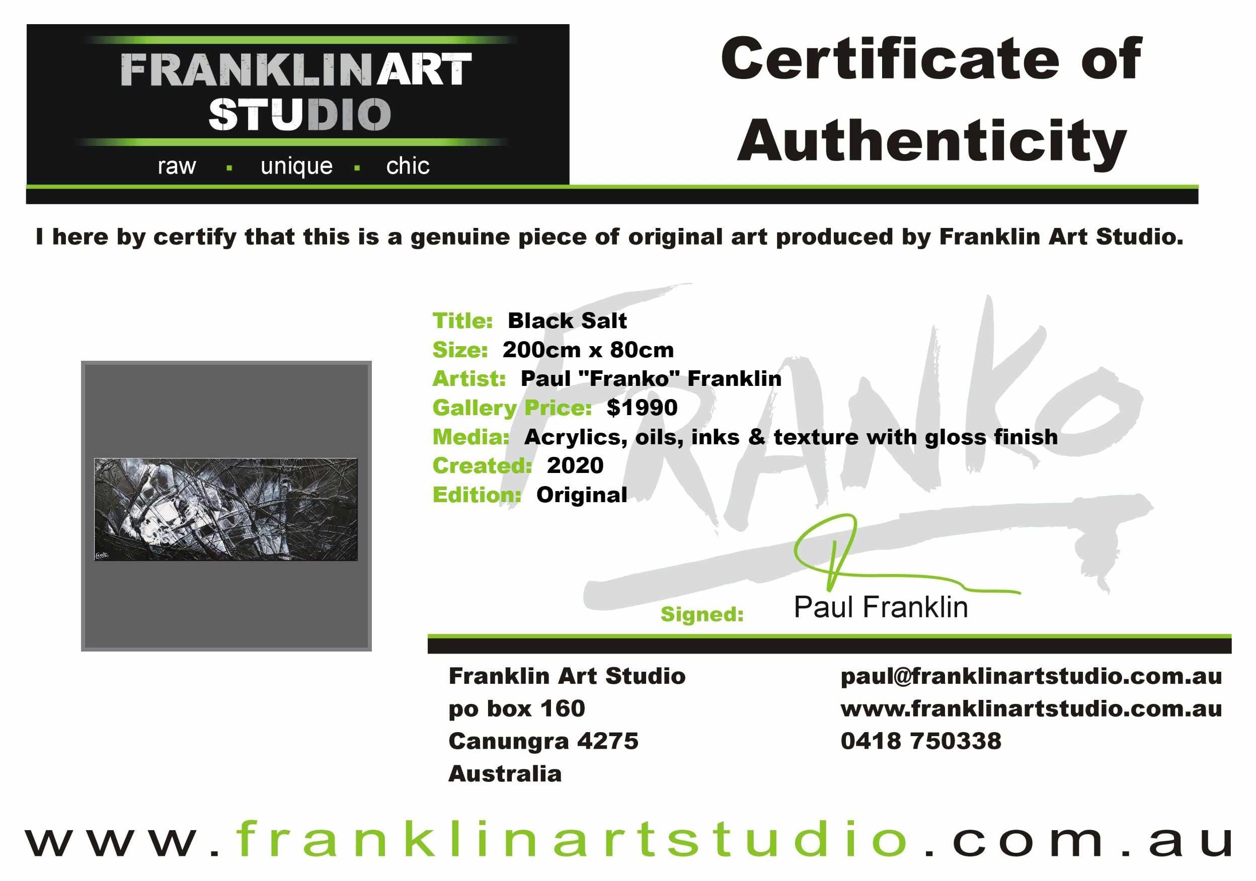 Black Salt 200cm x 80cm Black White Textured Abstract Painting (SOLD)-Abstract-Franko-[franko_art]-[beautiful_Art]-[The_Block]-Franklin Art Studio