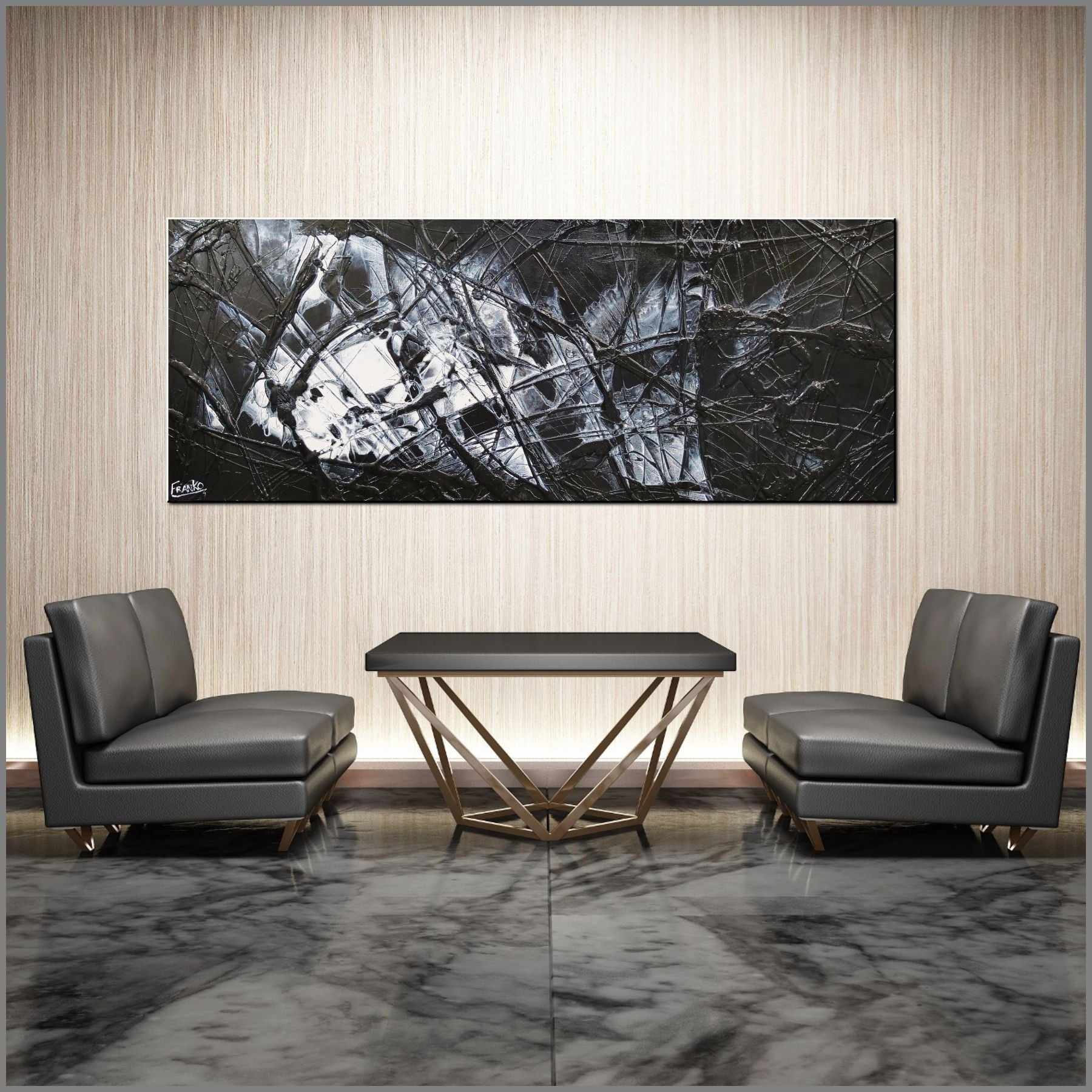 Black Salt 200cm x 80cm Black White Textured Abstract Painting (SOLD)-Abstract-Franko-[huge]-[Australian]-[best Selling]-Franklin Art Studio