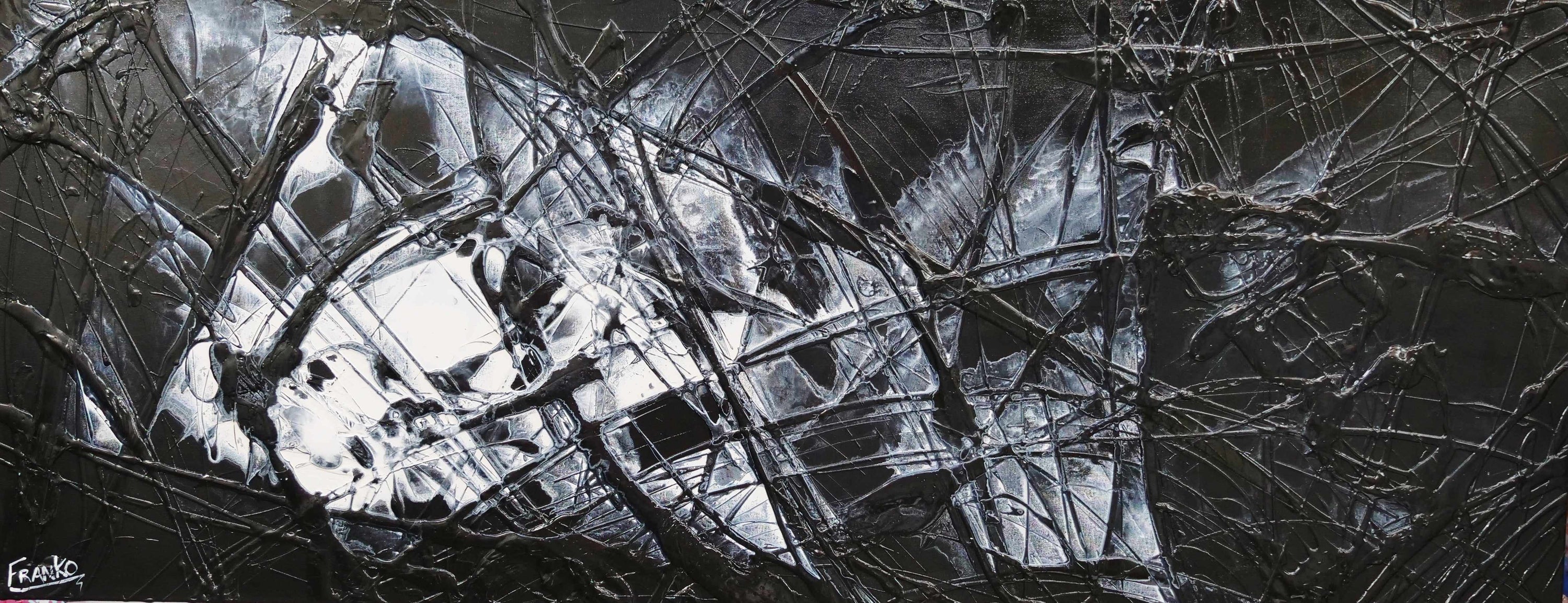 Black Salt 200cm x 80cm Black White Textured Abstract Painting (SOLD)-Abstract-[Franko ]-[Gallery]-[popular]-[Australia]-Franklin Art Studio