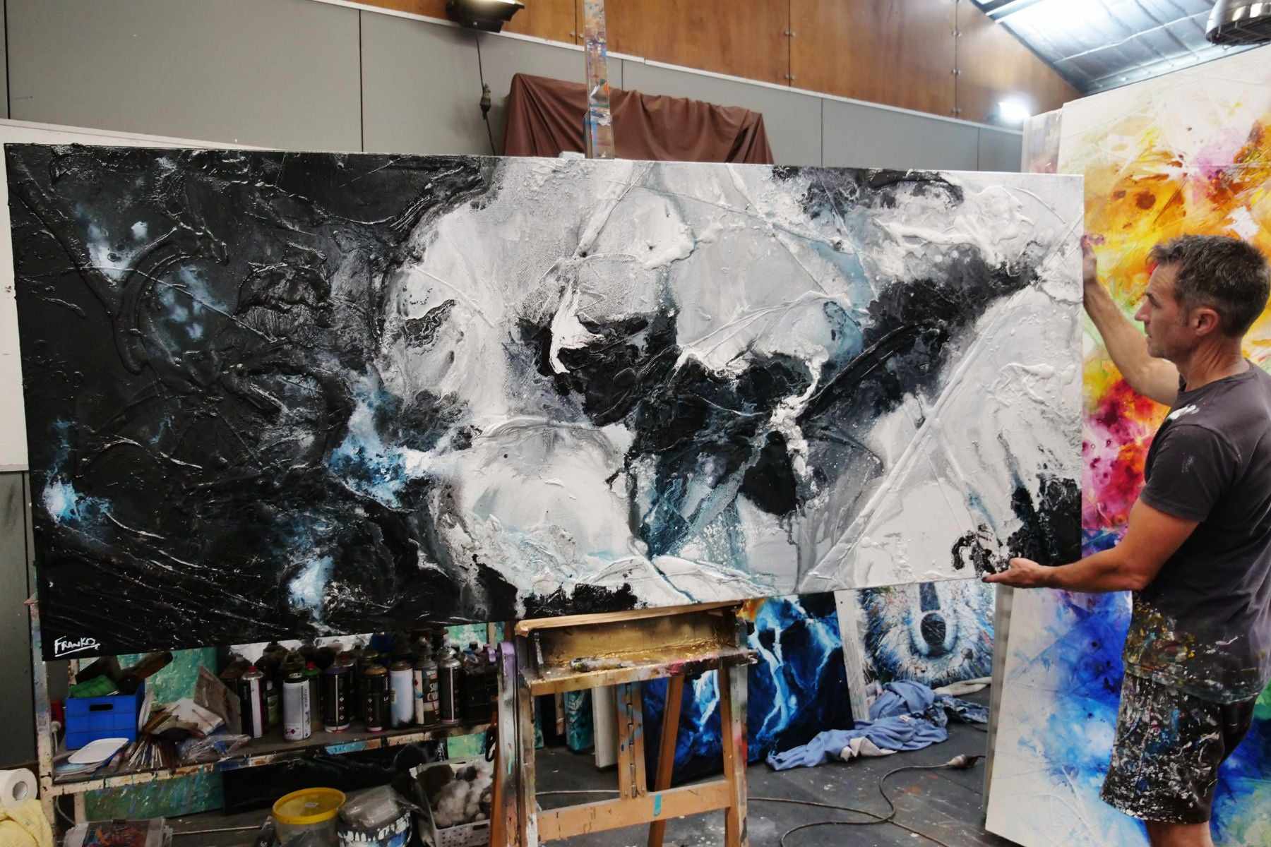 Black Sambuca 240cm x 100cm Black Grey White Textured Abstract Painting-Abstract-Franko-[franko_artist]-[Art]-[interior_design]-Franklin Art Studio