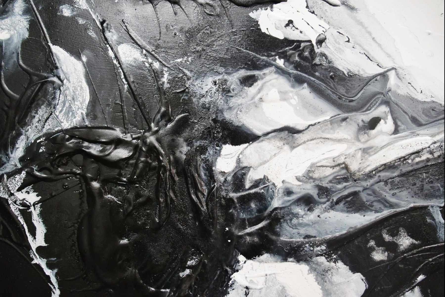 Black Slider 160cm x 60cm Black White Textured Abstract Painting (SOLD)