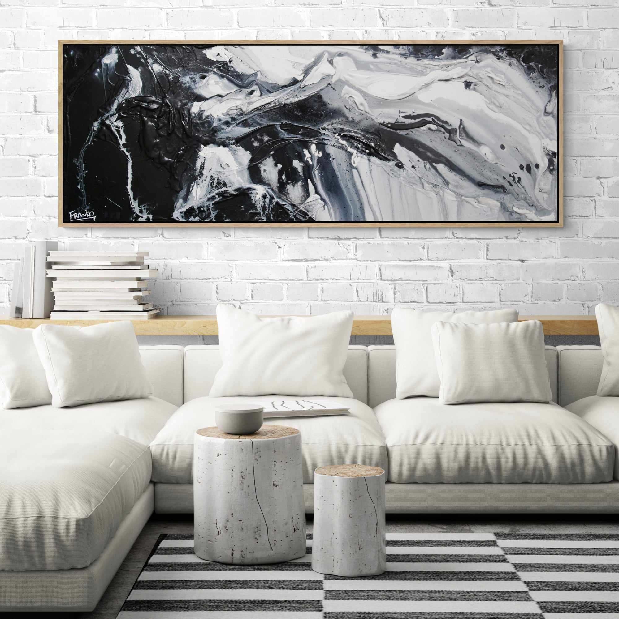 Black Slider 160cm x 60cm Black White Textured Abstract Painting (SOLD)