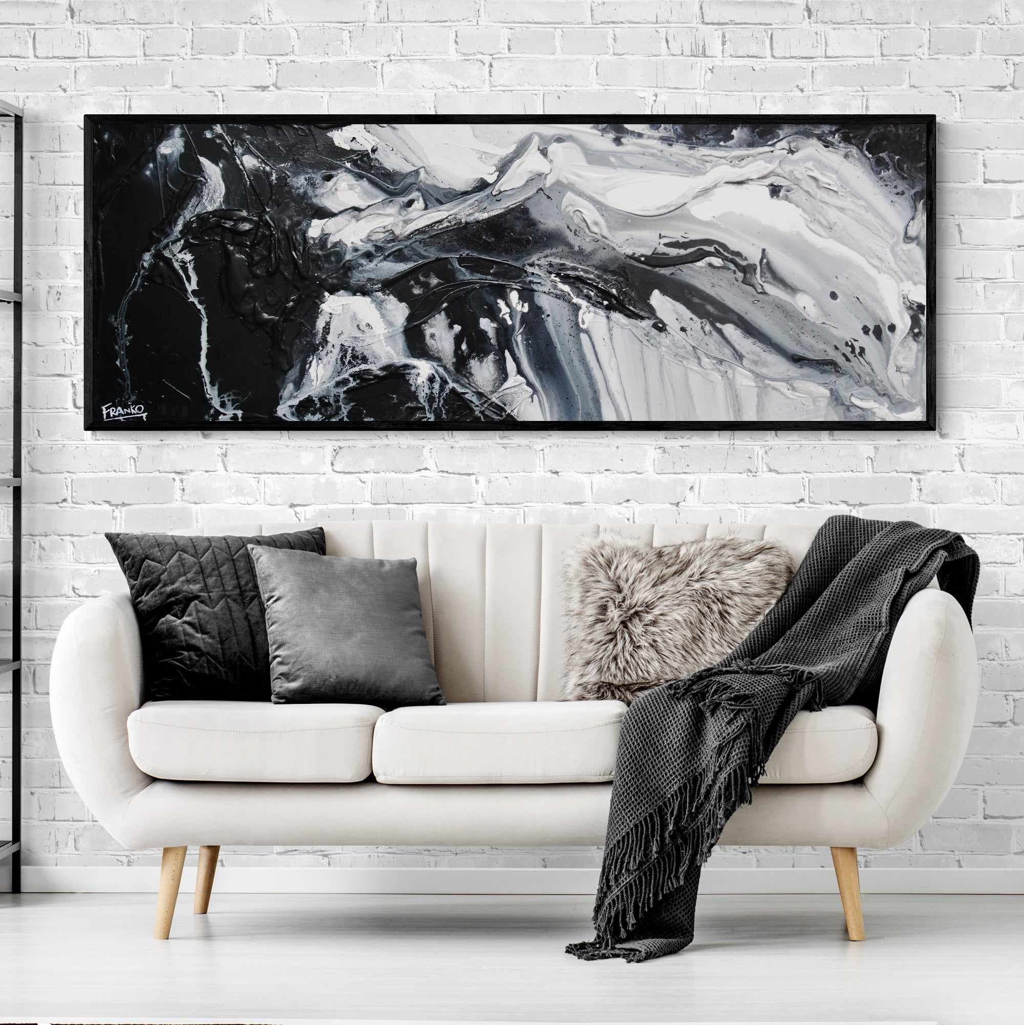 Black Slider 160cm x 60cm Black White Textured Abstract Painting (SOLD)-Abstract-Franko-[huge]-[Australian]-[best Selling]-Franklin Art Studio