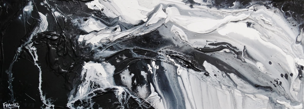 Black Slider 160cm x 60cm Black White Textured Abstract Painting (SOLD)-Abstract-[Franko]-[Australian Artist]-[Large]-[Popular]-Franklin Art Studio