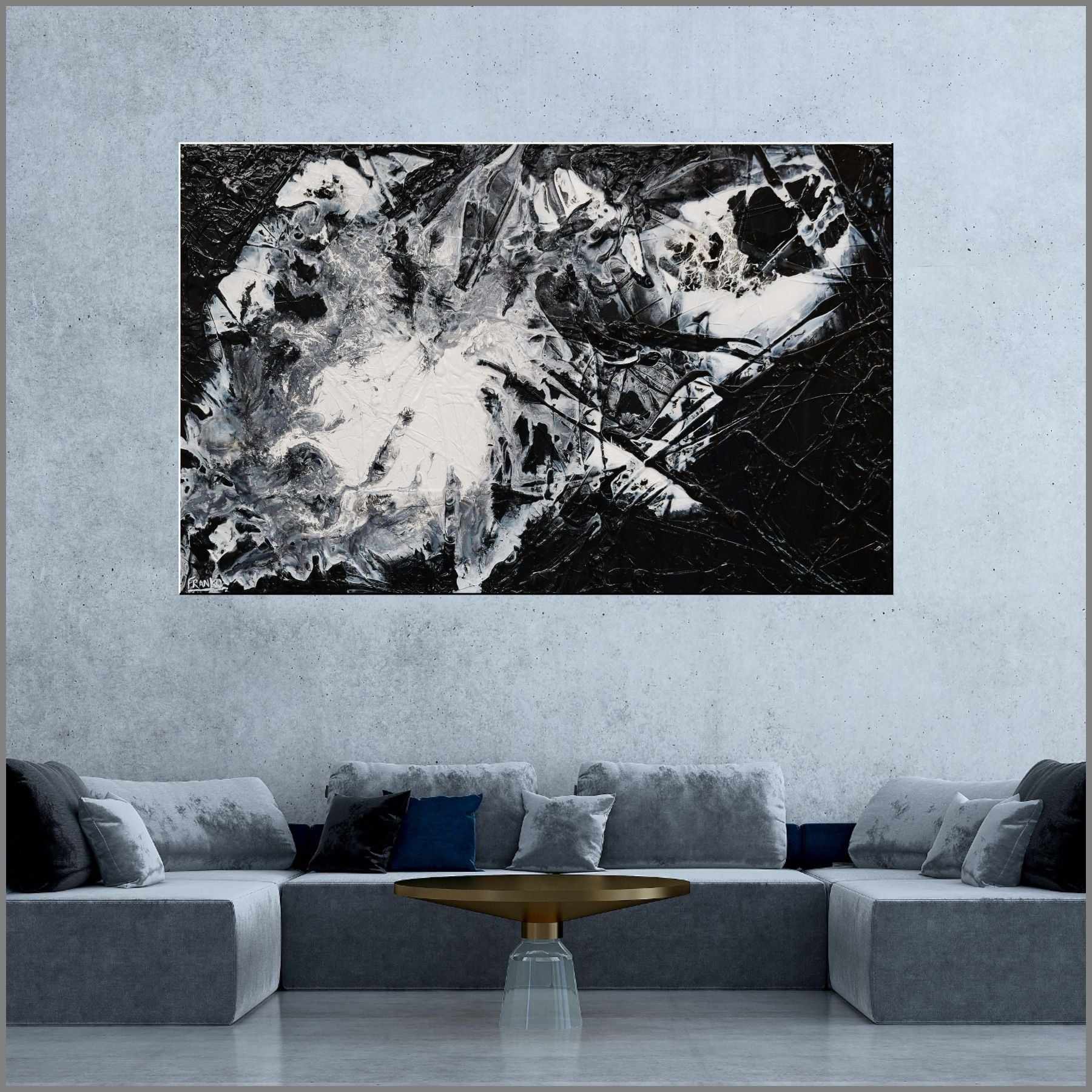 Black Sugar 160cm x 100cm Black White Textured Abstract Painting (SOLD)-Abstract-Franko-[Franko]-[huge_art]-[Australia]-Franklin Art Studio