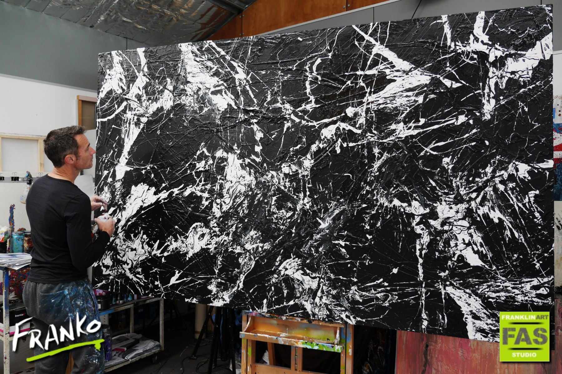 Black White Maze 250cm x 150cm Black White Huge Abstract Painting (SOLD)-Abstract-Franko-[franko_artist]-[Art]-[interior_design]-Franklin Art Studio