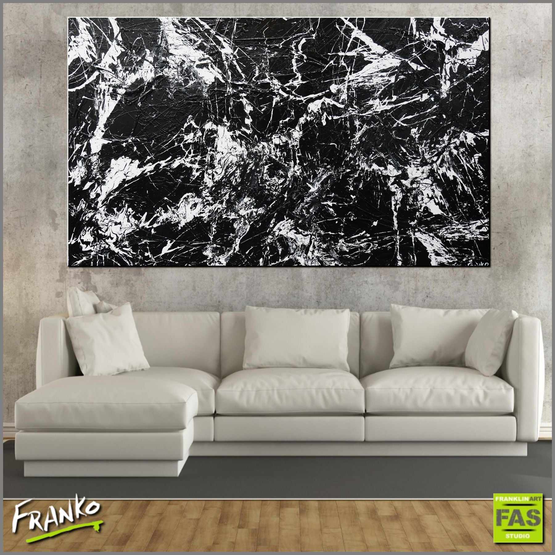 Black White Maze 250cm x 150cm Black White Huge Abstract Painting (SOLD)-Abstract-Franko-[Franko]-[huge_art]-[Australia]-Franklin Art Studio
