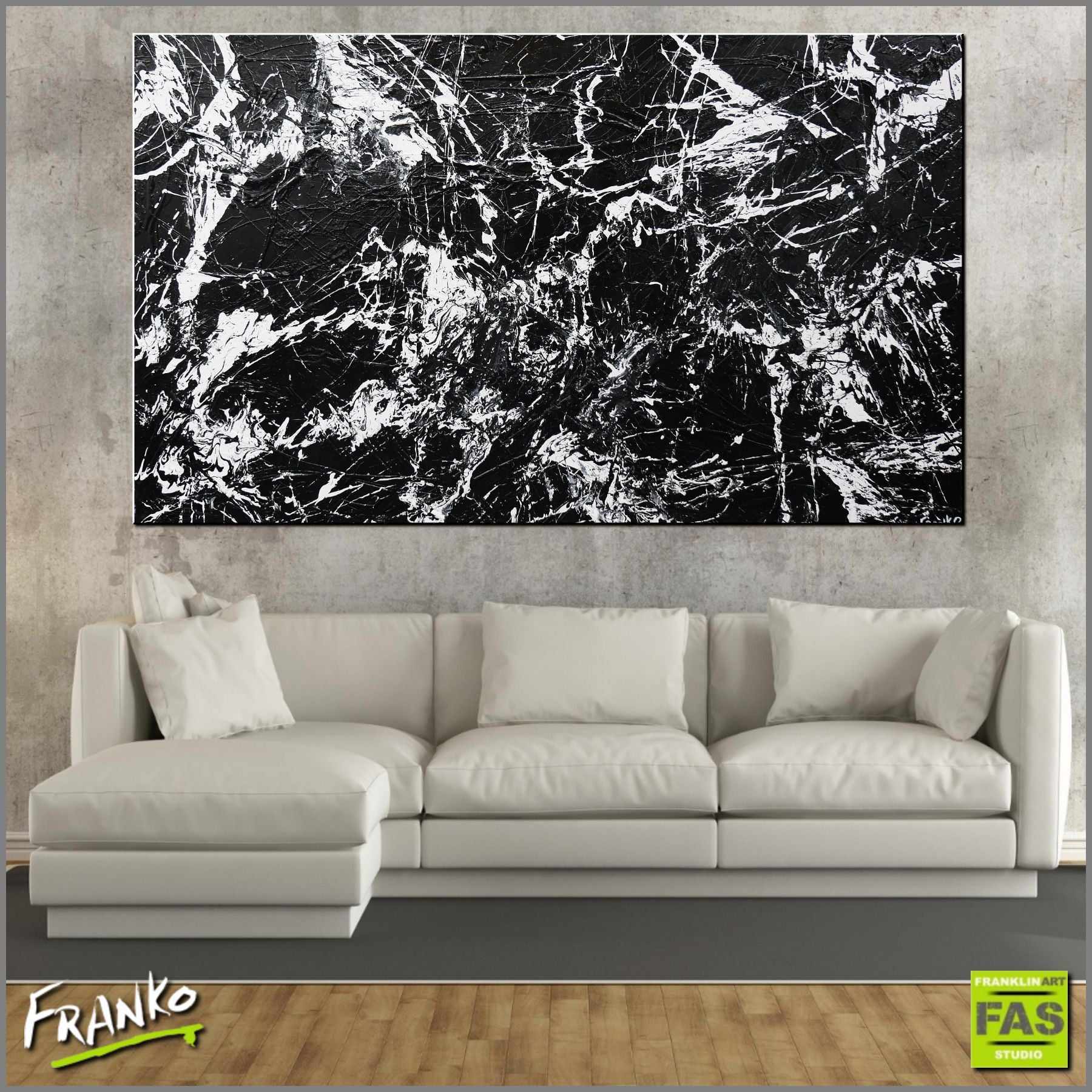 Black White Maze 250cm x 150cm Black White Huge Abstract Painting (SOLD)-Abstract-Franko-[huge]-[Australian]-[best Selling]-Franklin Art Studio