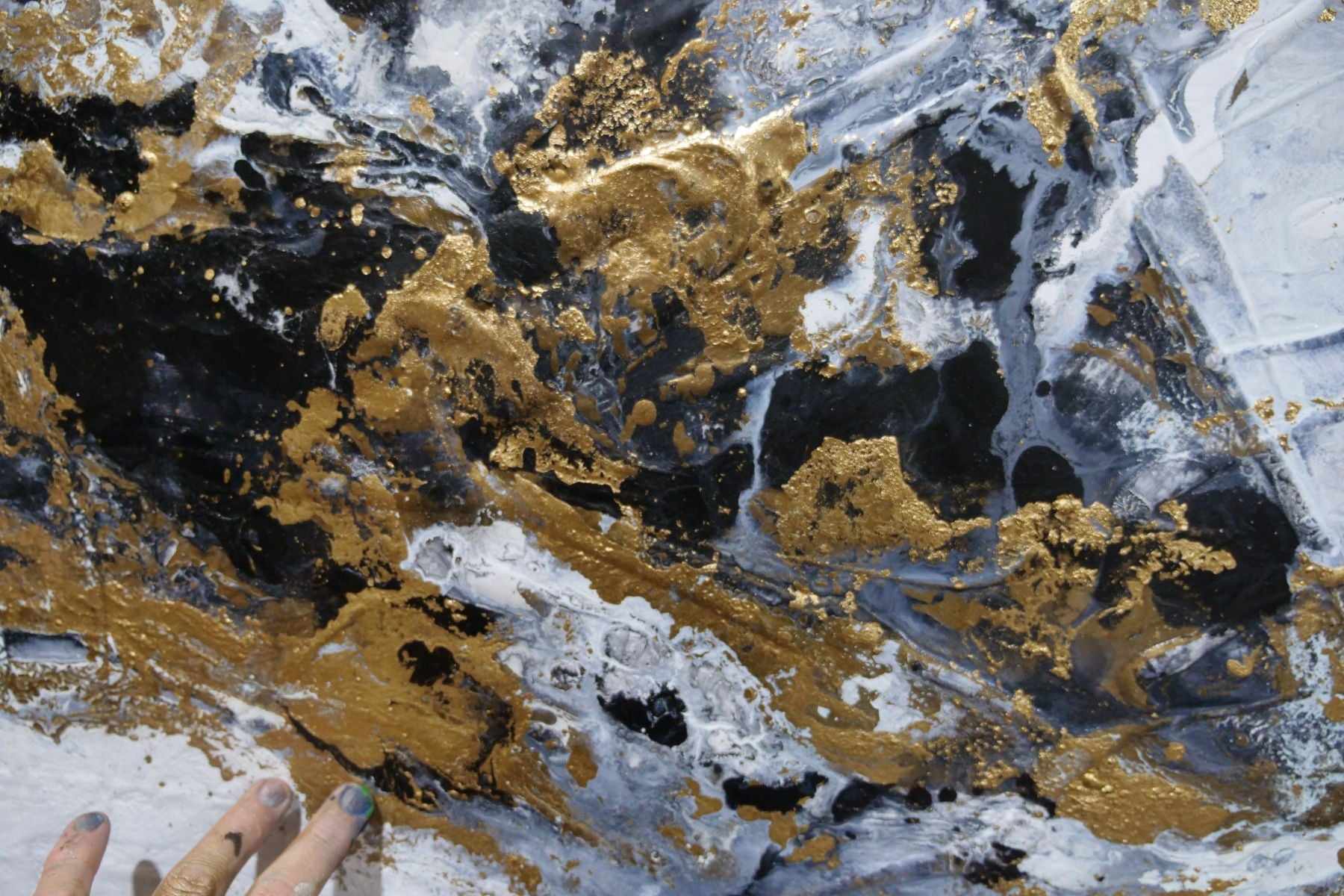 Black and Gold Elegance 200cm x 80cm Black Gold Textured Abstract Painting (SOLD)