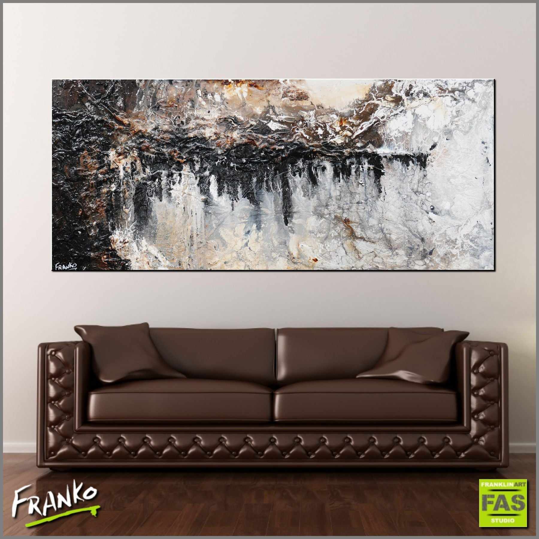 Blacked Out Rust 200cm x 80cm White Brown Rust Black Abstract Painting (SOLD)-Abstract-Franko-[Franko]-[huge_art]-[Australia]-Franklin Art Studio