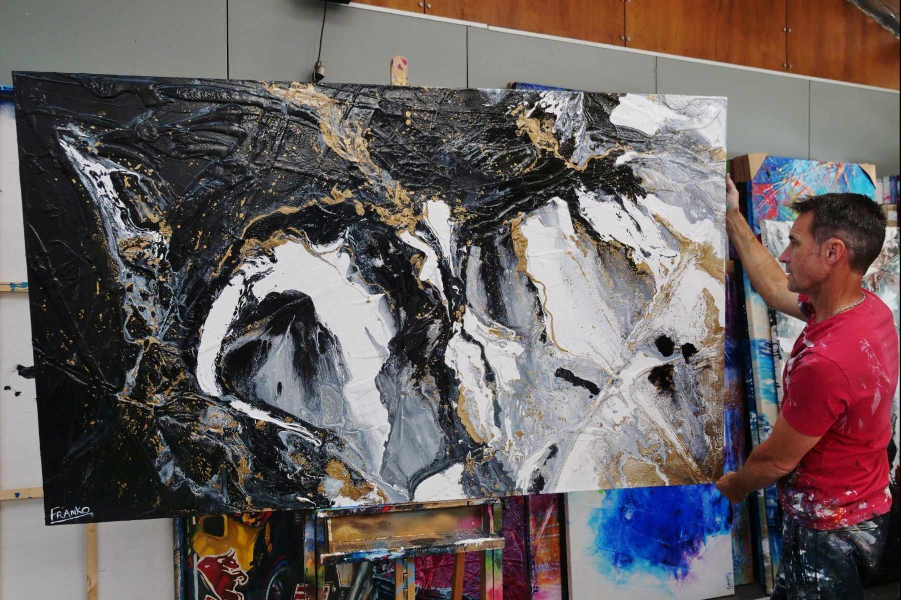 Blackened Gold Rapture 200cm x 120cm Black Grey Gold Textured Abstract Painting (SOLD)-Abstract-[Franko Artist]-[Gold Coast]-[Brisbane]-[Huge]-Franklin Art Studio