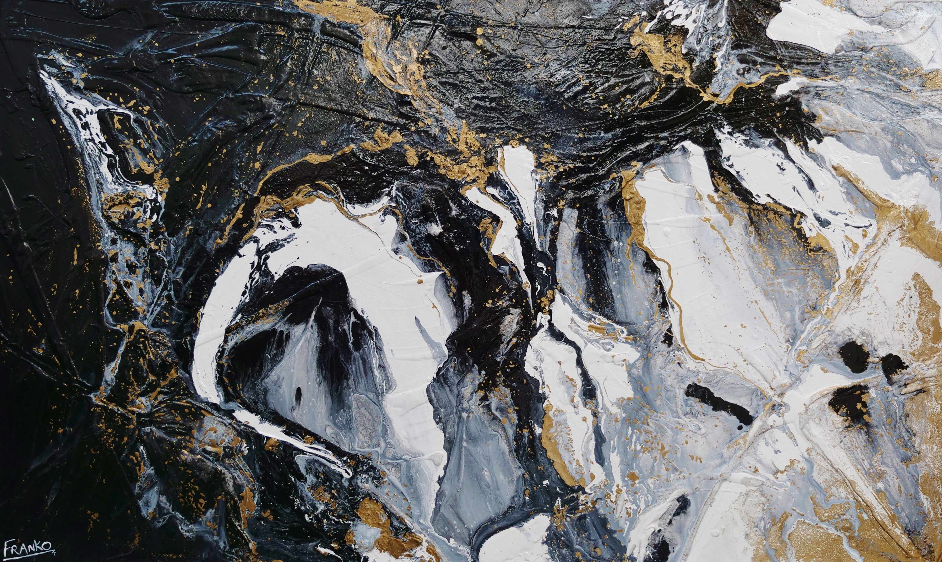 Blackened Gold Rapture 200cm x 120cm Black Grey Gold Textured Abstract Painting (SOLD)-Abstract-[Franko ]-[Gallery]-[popular]-[Australia]-Franklin Art Studio