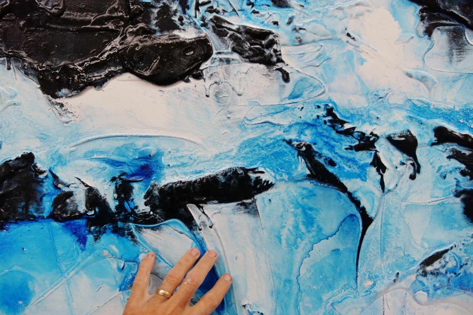 Blackened Rain 270cm x 120cm Black Blue Textured Abstract Painting (SOLD)-Abstract-[Franko]-[Artist]-[Australia]-[Painting]-Franklin Art Studio