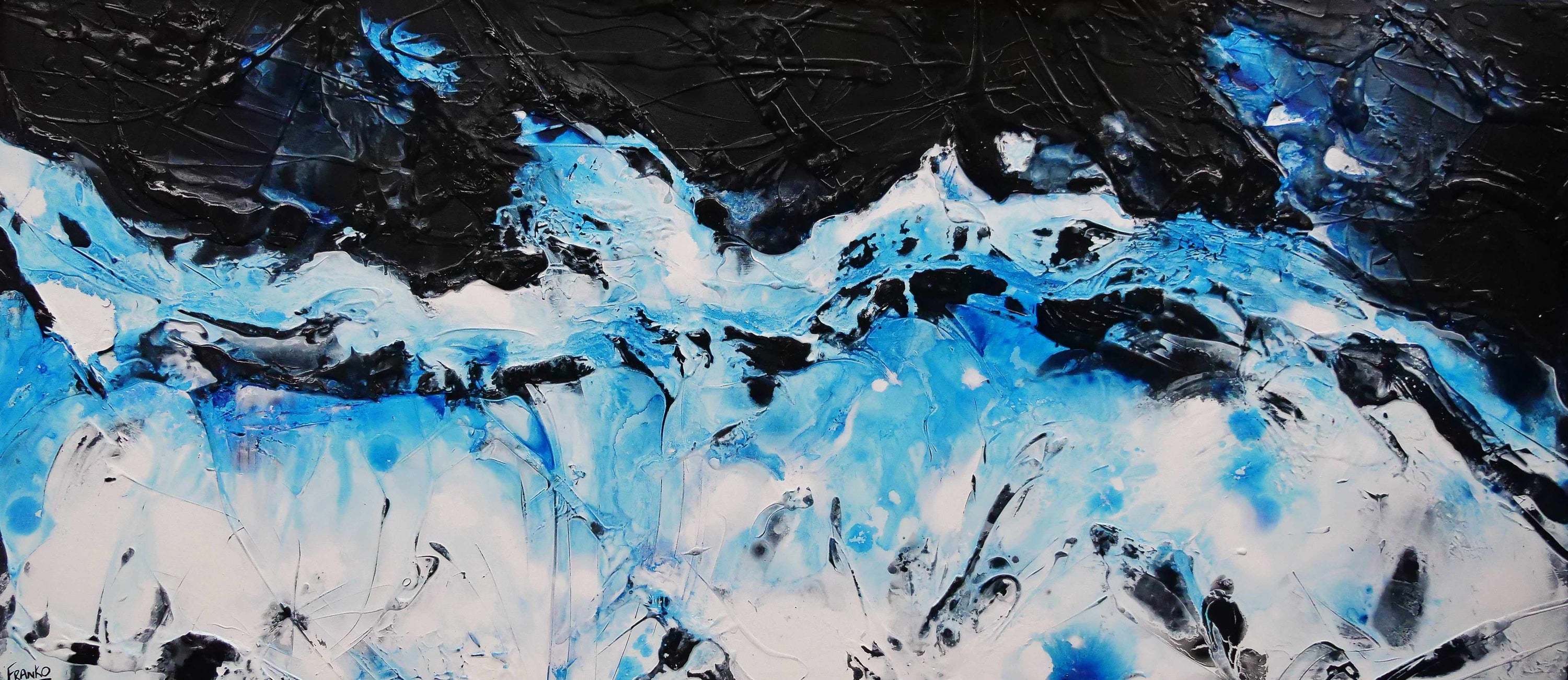 Blackened Rain 270cm x 120cm Black Blue Textured Abstract Painting (SOLD)-Abstract-Franko-[Franko]-[Australia_Art]-[Art_Lovers_Australia]-Franklin Art Studio