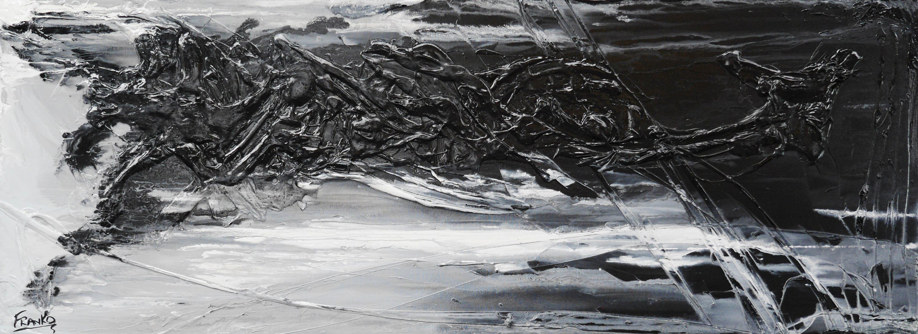 Blackish Grey 160cm x 60cm Black Grey Textured Abstract Painting (SOLD)